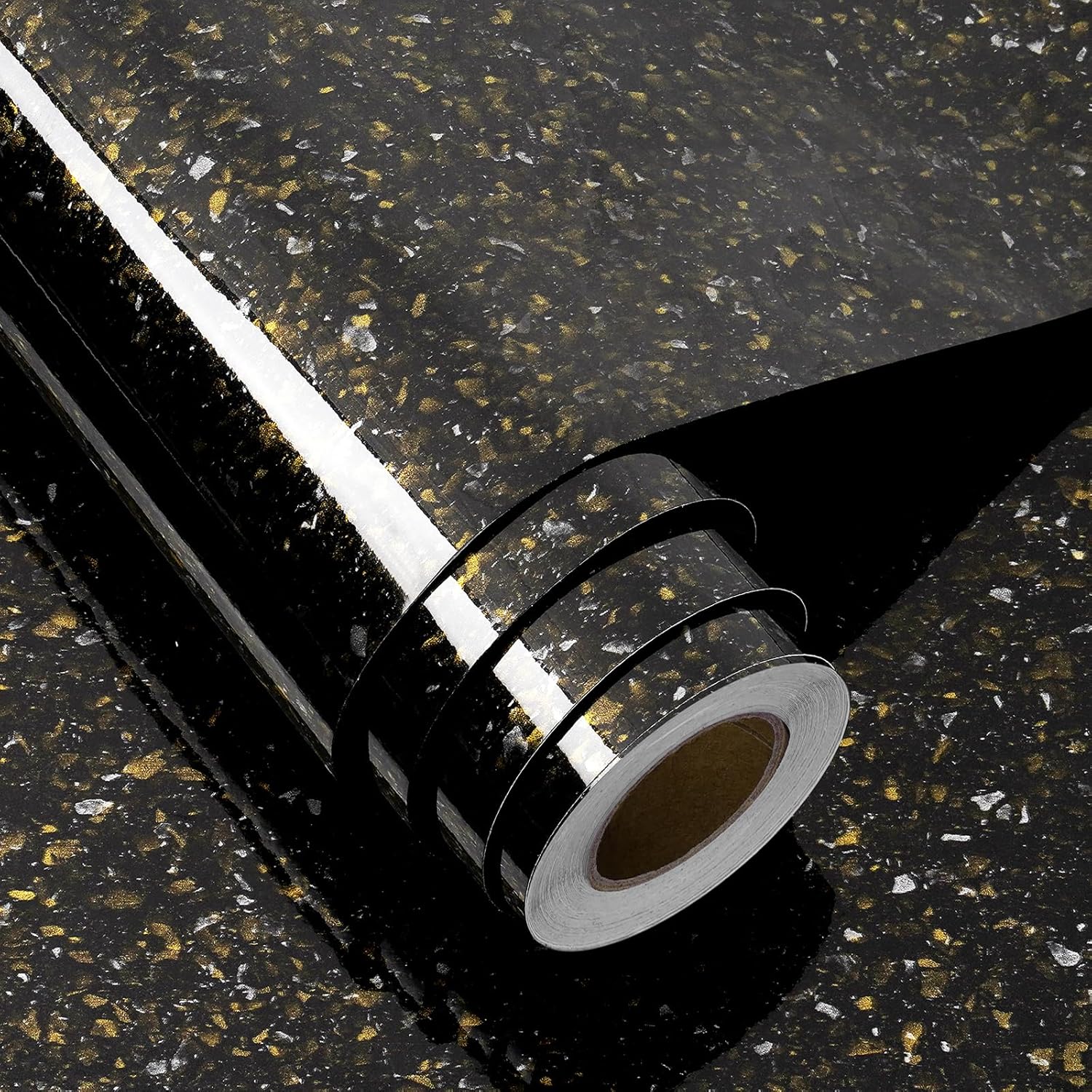 FunStick 24"x200" Black Granite Countertop Contact Paper Marble Contact Paper for Countertops Cabinets Waterproof Self Adhesive Black Gold Marble Wallpaper Peel and Stick Countertops for Kitchen Walls