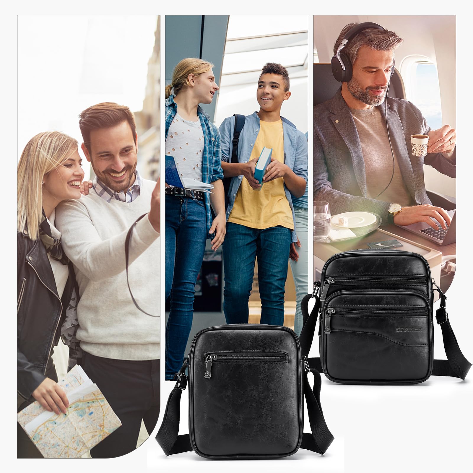 SPAHER Sacoche Homme Cuir Bandouliere Pochette Sacs à Main Sac Bandouliere Sac porté épaule Besaces Grand Sac à dos Sac de Messager Crossbody Cadeau pour Hommes