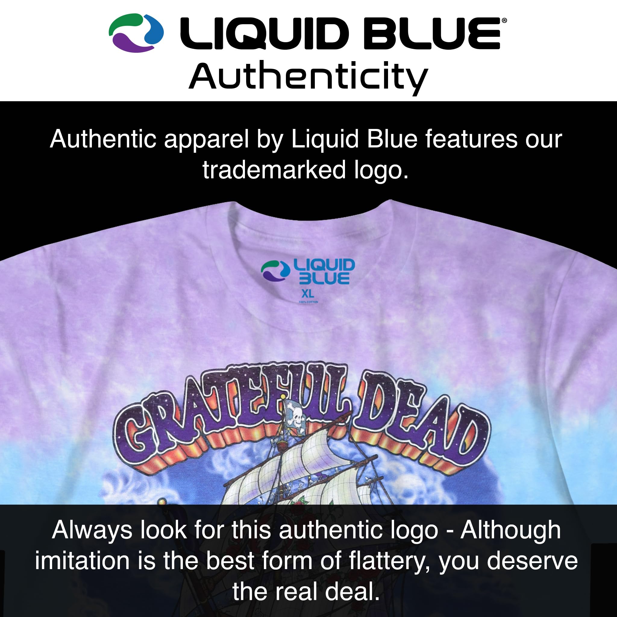 Liquid Blue Grateful Dead Ship of Fools Tie Dye Short Sleeve T-Shirt T-Shirt Uomo