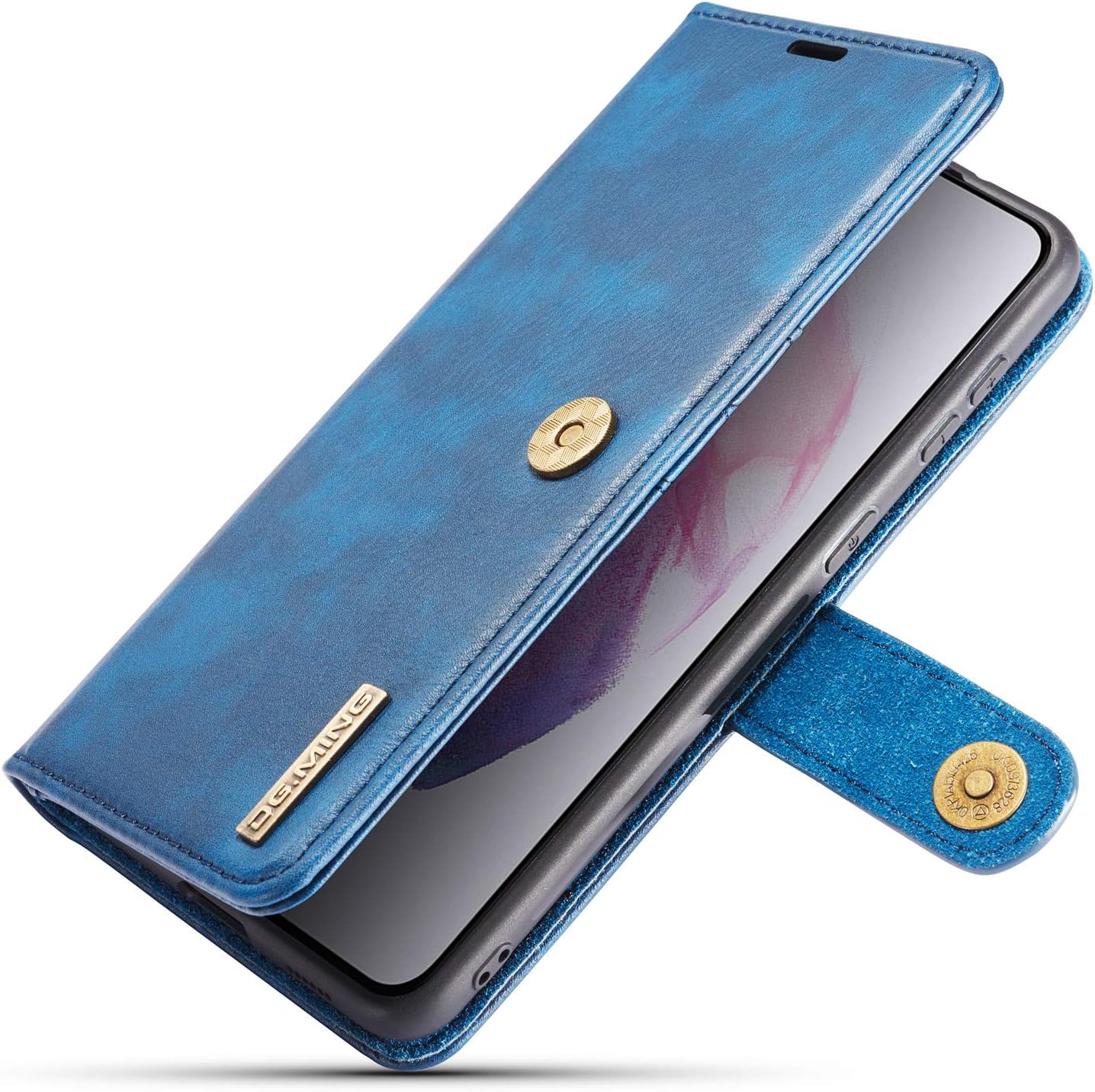 Detachable 2 in 1 Split Magnetic Flip Folio Wallet Case Compatible with Samsung Galaxy S21 Plus Genuine Leather Phone Case with 3 Card Holder Slots Kickstand Shockproof Cover(Blue)