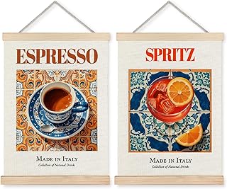 Yomisex Italian Kitchen and Bar Wall Art Poster, Italian Traditional Cocktail Coffee Canvas Prints Wall Art Framed for Kitchen Cafe Coffee Bar Pub, 12x16 Inch Set of 2