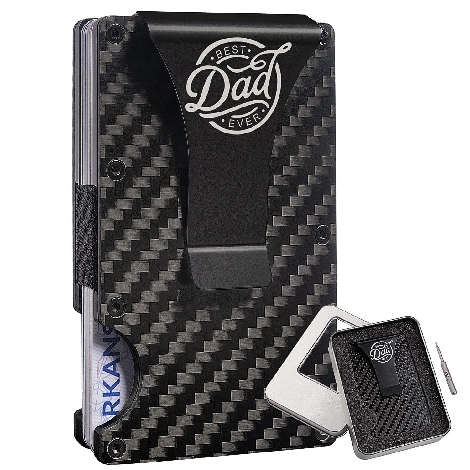 Personalized Best Dad Gift Fathers Day from Daughter to Daddy Gift Carbon Fiber Rfid Wallet for Men with Aluminum Money Clip, Slim Minimalist Engraved