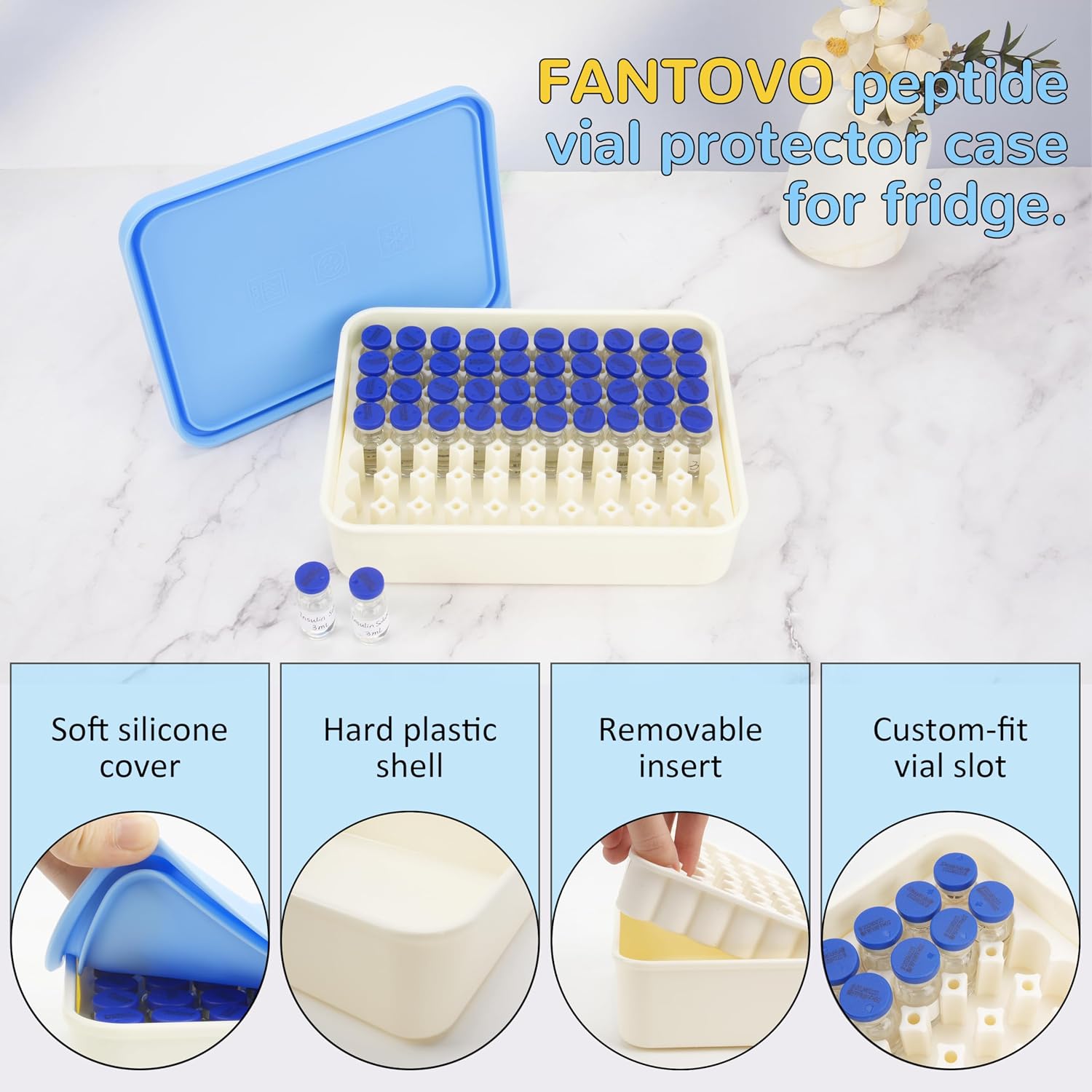 2 Pack 3ml Peptide Insulin Vial Storage Case, Max Hold 140 Slots