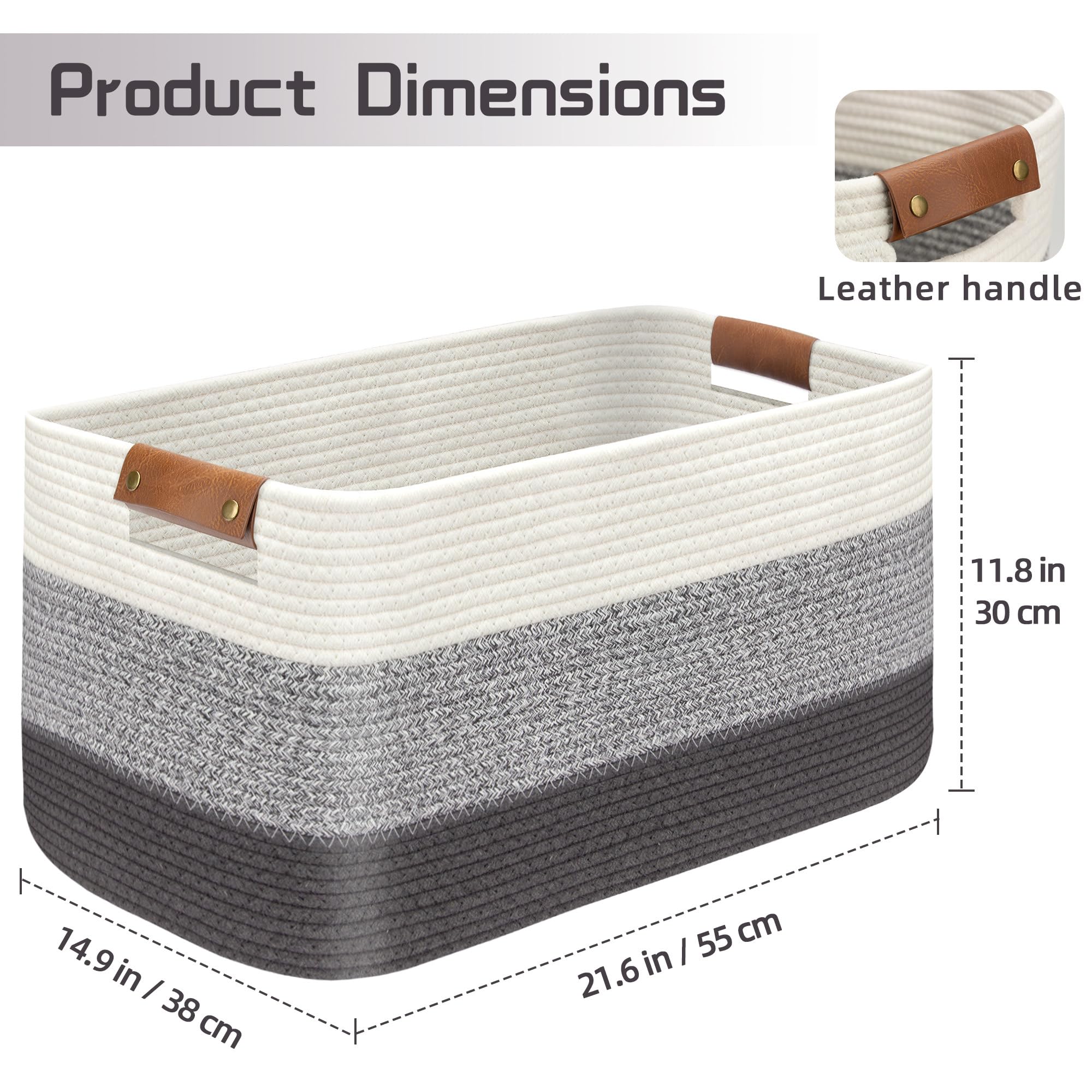 Cesta Portabiancheria In Corda Di Cotone | D55 X H35 Cm, 88L | Intrecciata A Mano | Per Giochi, Vestiti, Asciugamani - Foto 5