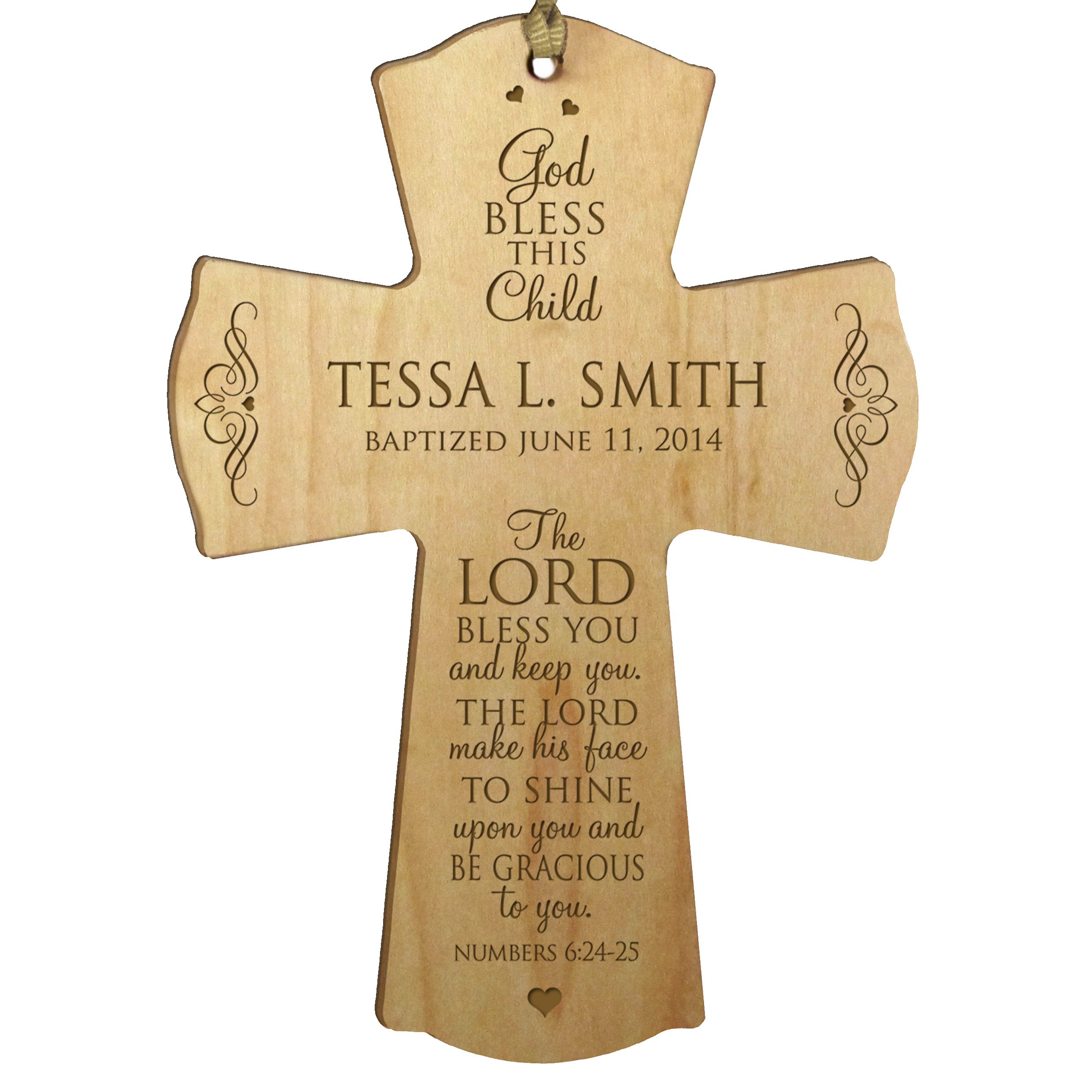 LifeSong Milestones Personalized Baptism 1st Holy Communion Christening Wall Cross Decoration God Bless This Child The Lord Bless You and Keeps You (4.5" x 6", Maple)