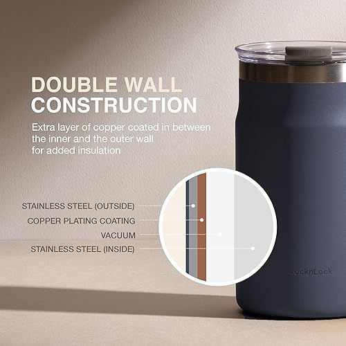 Miniatura 4 de LocknLock - Taza de acero inoxidable 188 con aislamiento de doble pared y asa perfecta para mesa con tapa morado 16 onzas