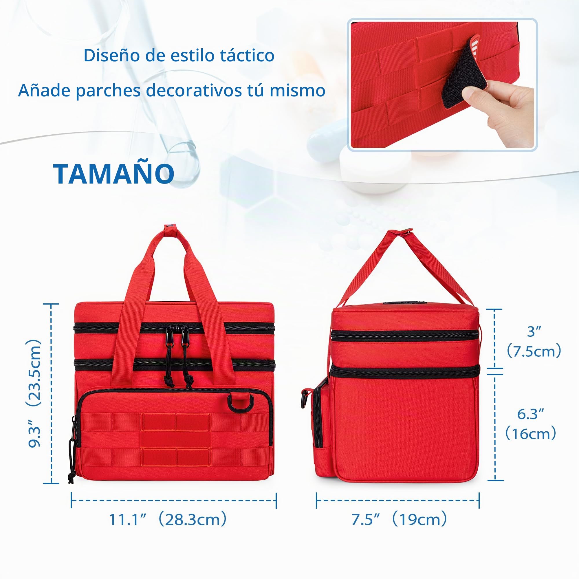 CURMIO Bolso Táctico Botiquín Doble Capas, Bolsa Médica Vacia, Rojo | Organizador de Medicamentos /Vitaminas/ Primeros Auxilios, 5 Divisores Extraíbles, para Viajes/ Senderismo/ Hogar