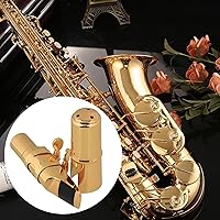 Vista 7 de Yibuy Boquilla de saxofón tenor B-flat de latón chapado en oro con ligadura de tapa 7 #