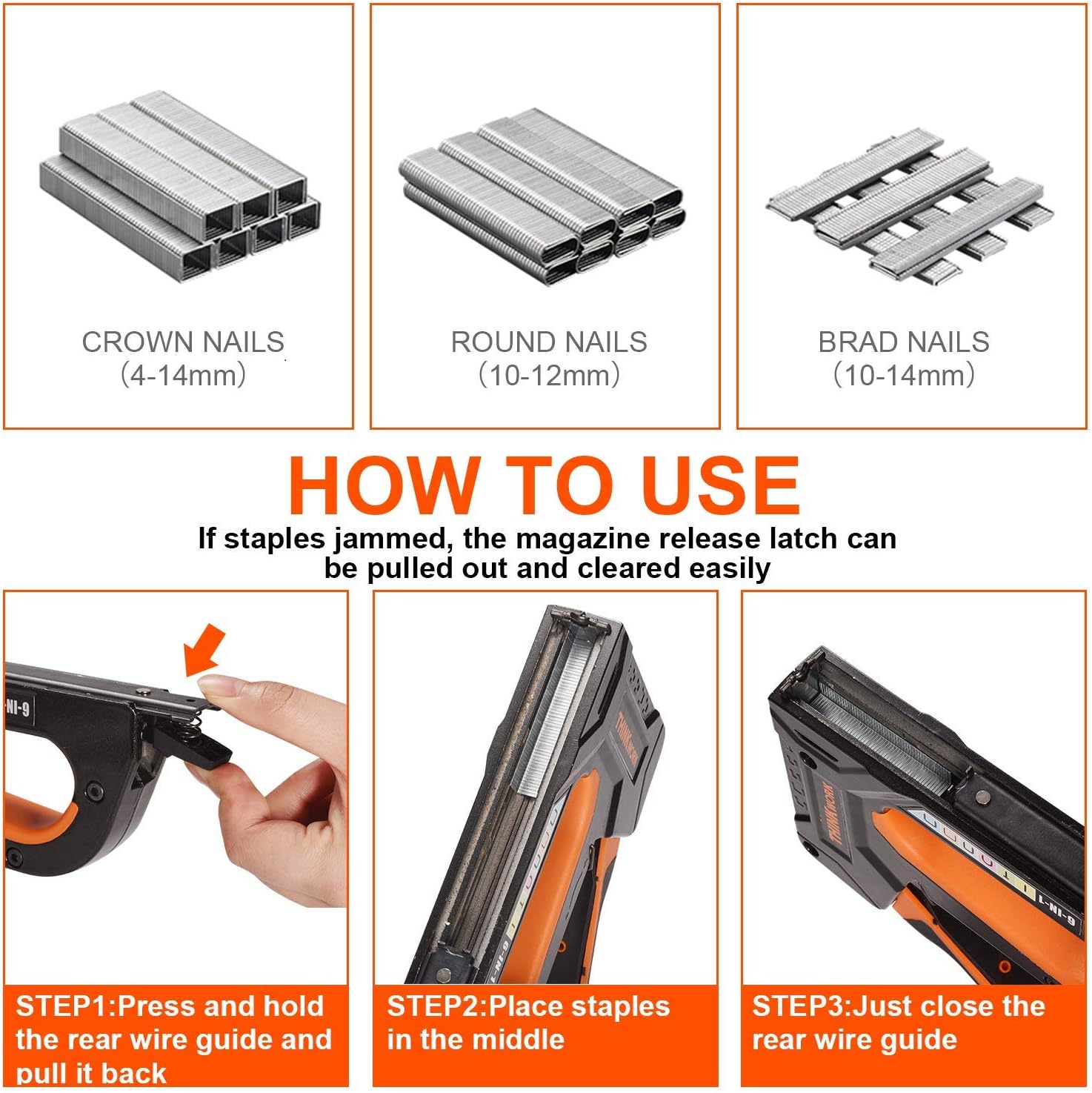 THINKWORK Staple Gun, Heavy Duty Staple Gun with Staples, 6 in 1 Manual Nail Gun with 4200 Staples(D, U, T-Type), for Upholstery, Material Repair, Carpentry, Decoration, Furniture, DIY, Crafts.