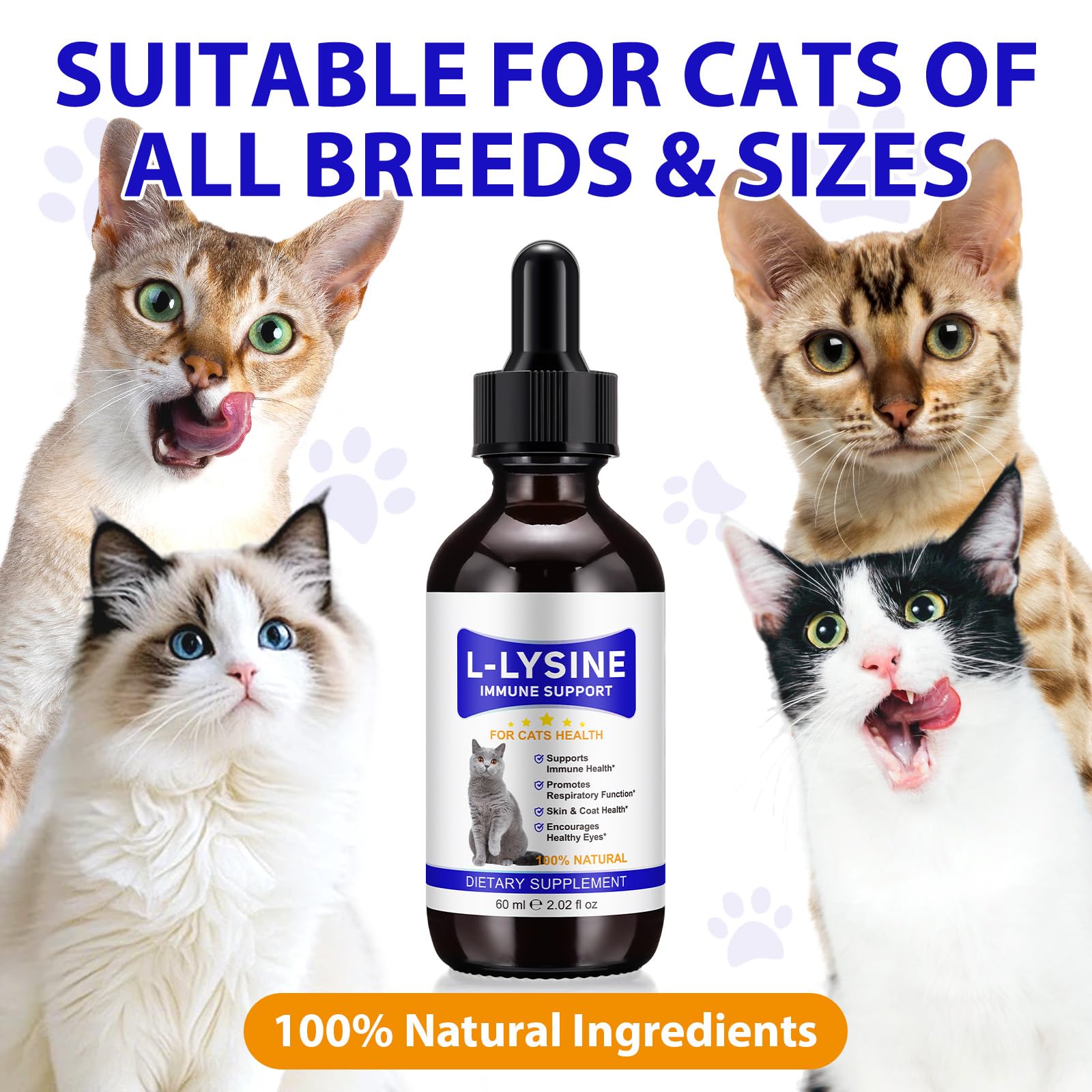 Lysine for Cats, L-lisine for Cat Immune Support, Allergy Relief, Sneezing & Runny Nose, with Colostrum, Taurina, Vitamins - Pollo asado Flavor - 60 ml/2oz