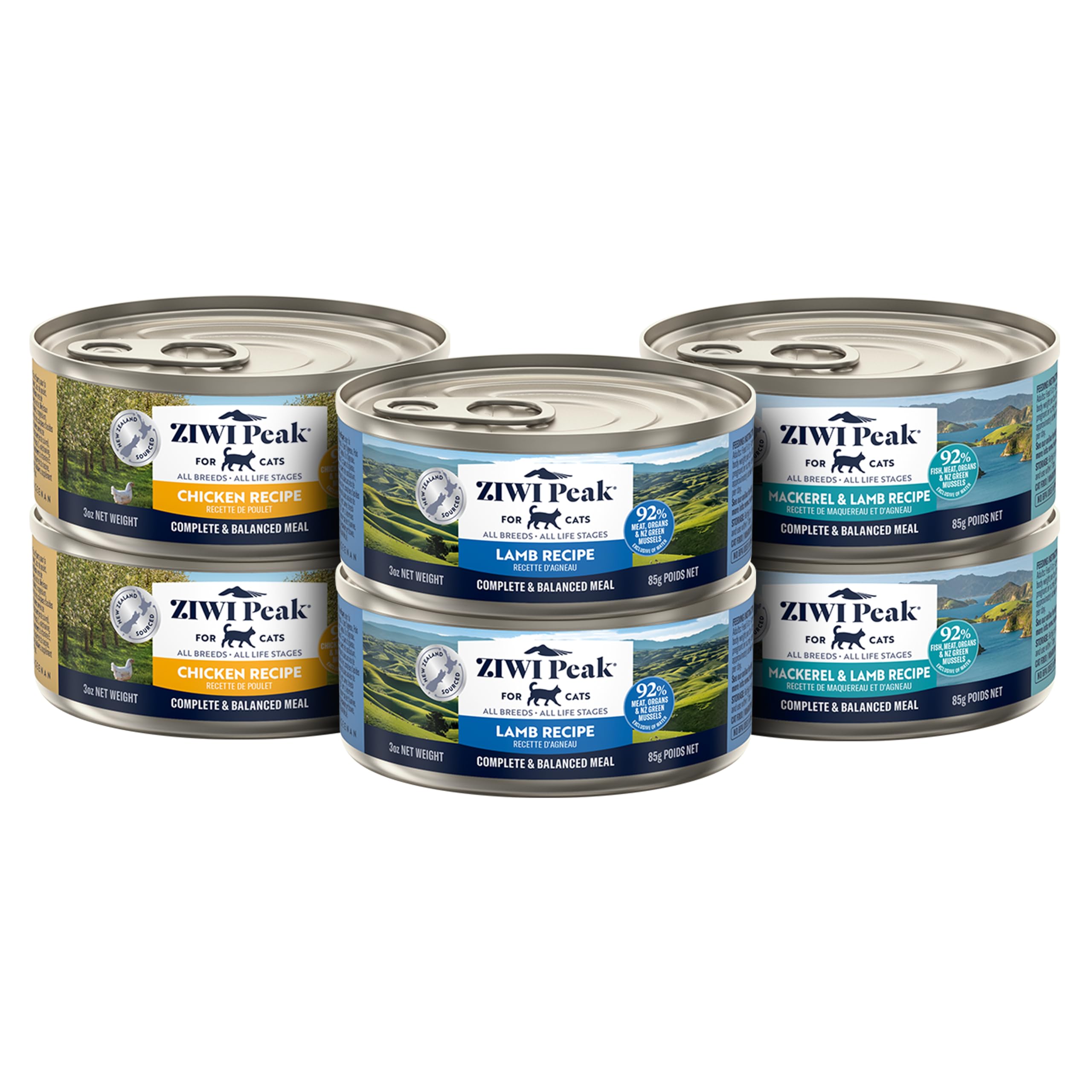 ZIWI Peak Wet Cat Food Variety Pack - Chicken, Mackerel & Lamb, and Lamb, 6 Pack (3oz Each)