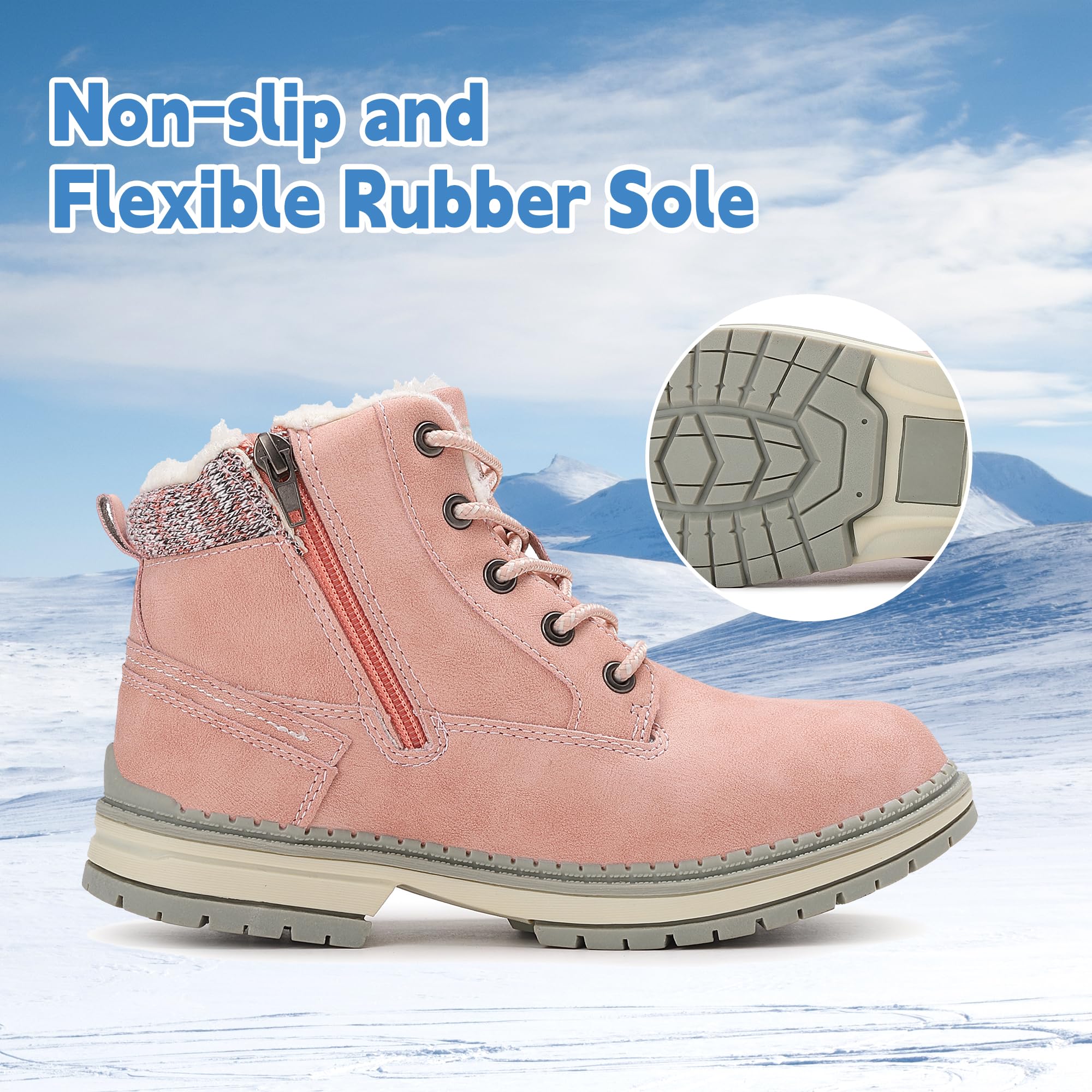 ARRIGO BELLO Bottes Hiver Enfant Bottines Fille Chaussure Garçon Fourrée Antidérapantes Chaudes Fermeture éclair Neige Boots Size 31-39