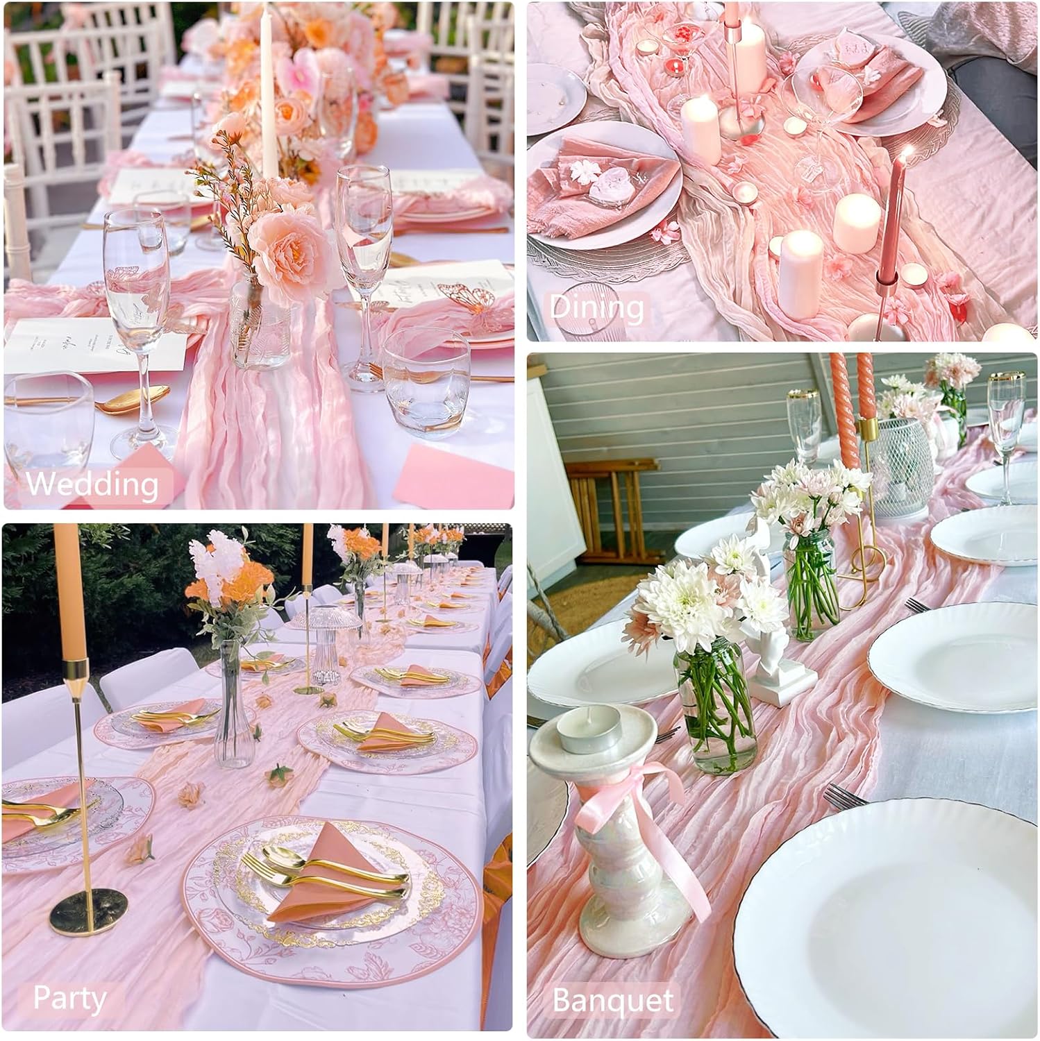 24 Pack Pink Cheesecloth Table Runner 20 x 120 inch Gauze 10FT Semi Sheer Boho Fabric Cheese Cloth Table Runner for Wedding Party Birthday Baby Bridal Shower