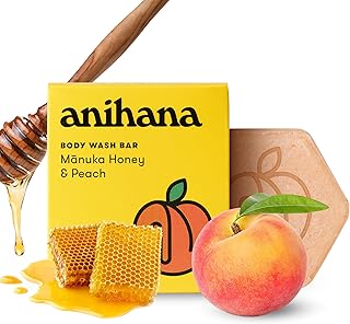 ANIHANA Body Wash Bar with Coconut Oil, Soap Free, Moisturizing, Gentle, Soft Skin Care, Refreshing Manuka Honey & Peach Scent 2.8 Oz