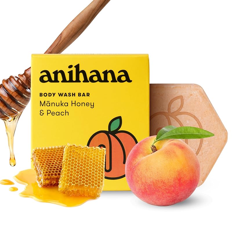 Sabonete em barra para o corpo ANIHANA com óleo de coco, fragrância de mel de manuka e pêssego, sem sabão, 80 g
