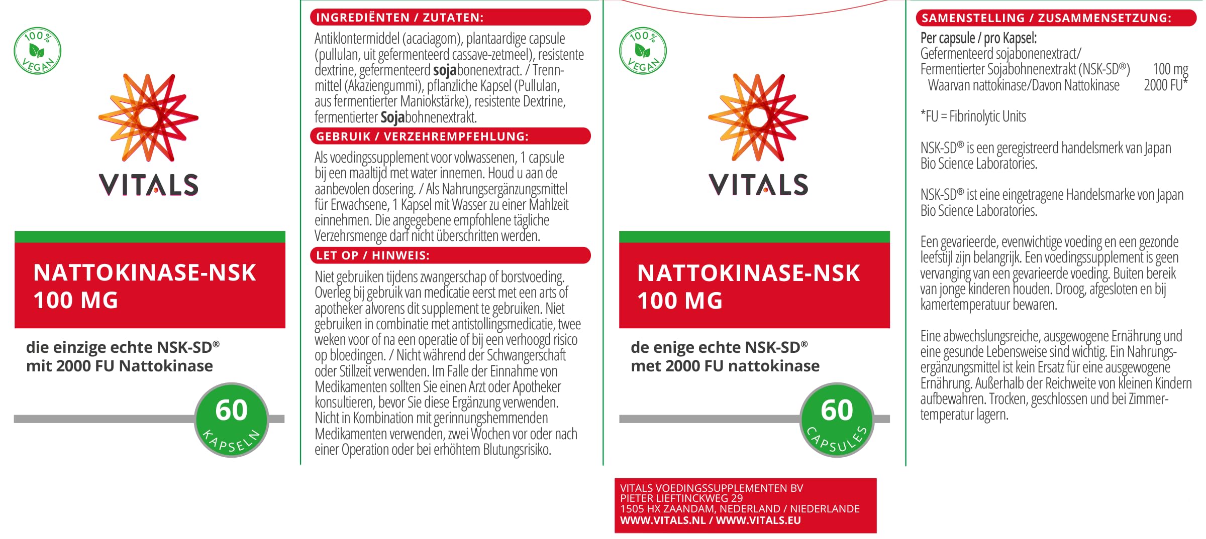Vitals - Nattokinase-NSK 100 mg 60 Kapseln. Die einzige echte NSK-SD® mit 2000 FU Nattokinase.