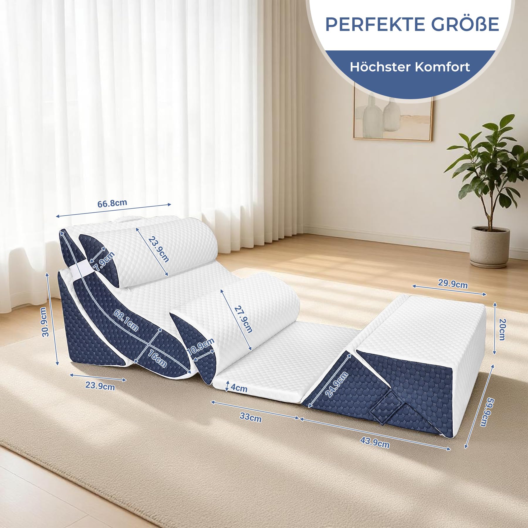 7pcs Verstellbares Keilkissen Set, Lesekissen für Rücken Nacken & Beine | Ergonomisches Bettkeil aus Hochdichteschaum für Reflux Schlafapnoe, Beinkissen & Rückenkissen beim Spielen, Lesen