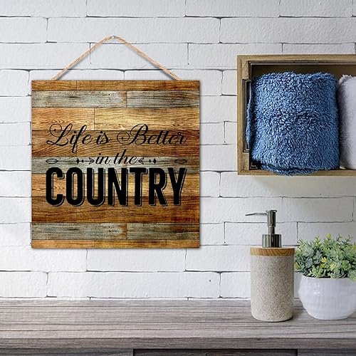 Miniatura 6 de Shabby Motivational Quote Wood Pallet Encouragement Quote Home Theme Life is Better in the Country 16x16in Wall Hanging Wooden Plaque for Porch