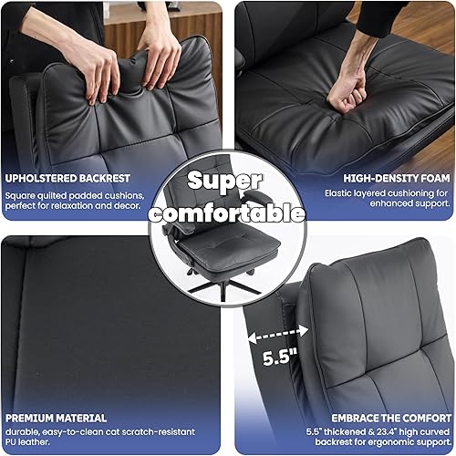 Miniatura 3 de VINGLI Cómoda silla de escritorio de piel negra, ergonómica de respaldo alto, silla de juegos para computadora con o sin ruedas, doble base, altura