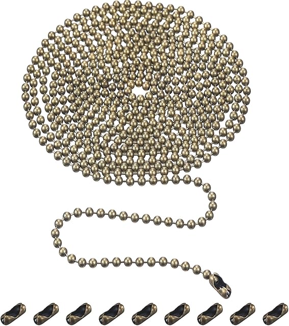 Shappy Beaded Pull Chain Extension with Connector, 10 Feet Beaded Roller Chain with 10 Matching Connectors (3.2 mm, Bronze B)