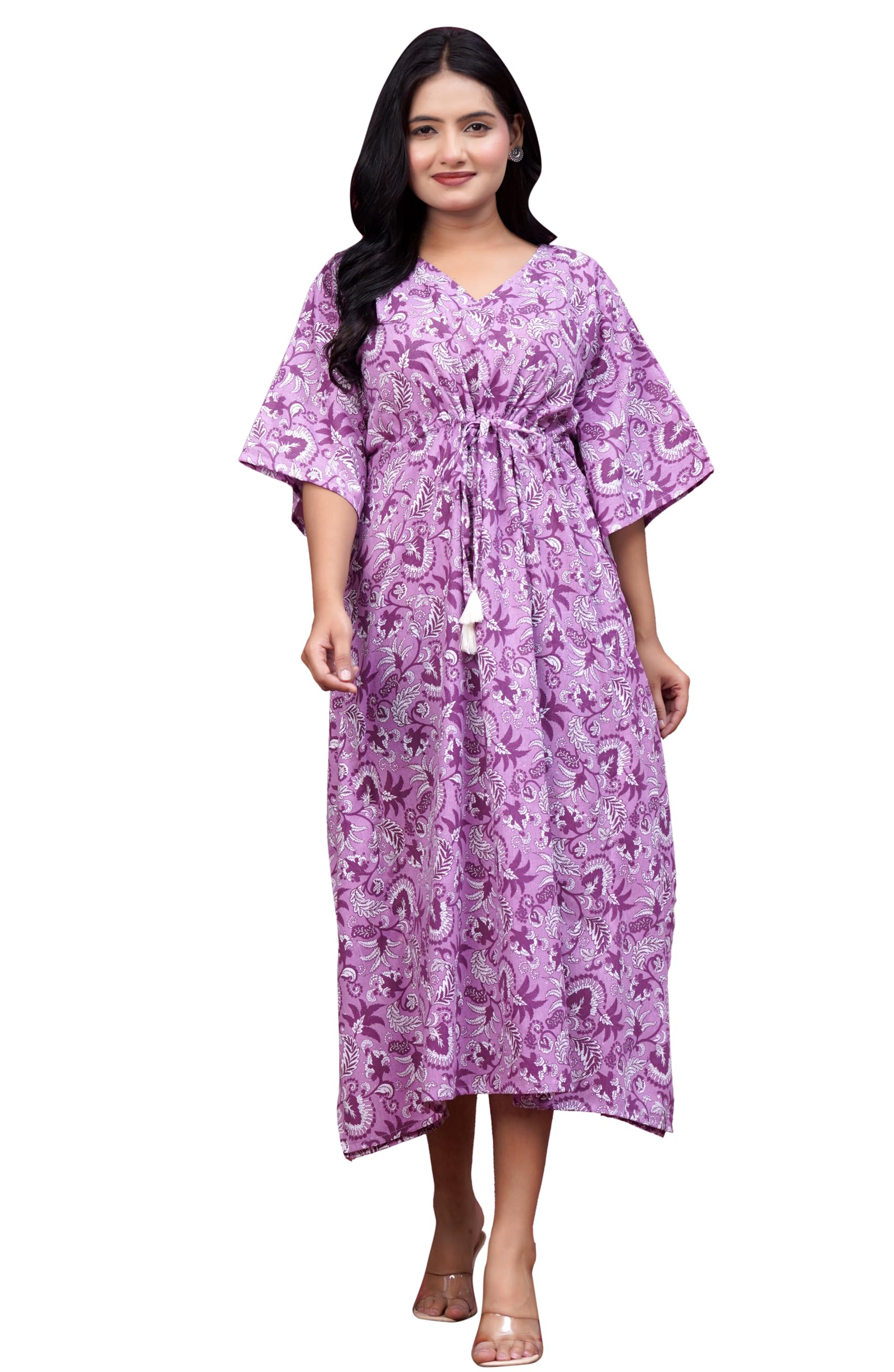 Women Kaftan Dress | Stylish Cotton Printed Maxi Kaftan | Bohemian Loose Fit Beach & Casual Wear | Lightweight Flowy Ethnic Dress for Summer, Travel & Home Comfort-image-46