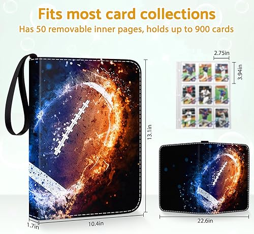 Miniatura 5 de Carpeta de tarjetas de fútbol, carpeta de tarjetas comerciales deportivas de 9 bolsillos, 50 carpetas extraíbles, tarjeteros de fútbol para