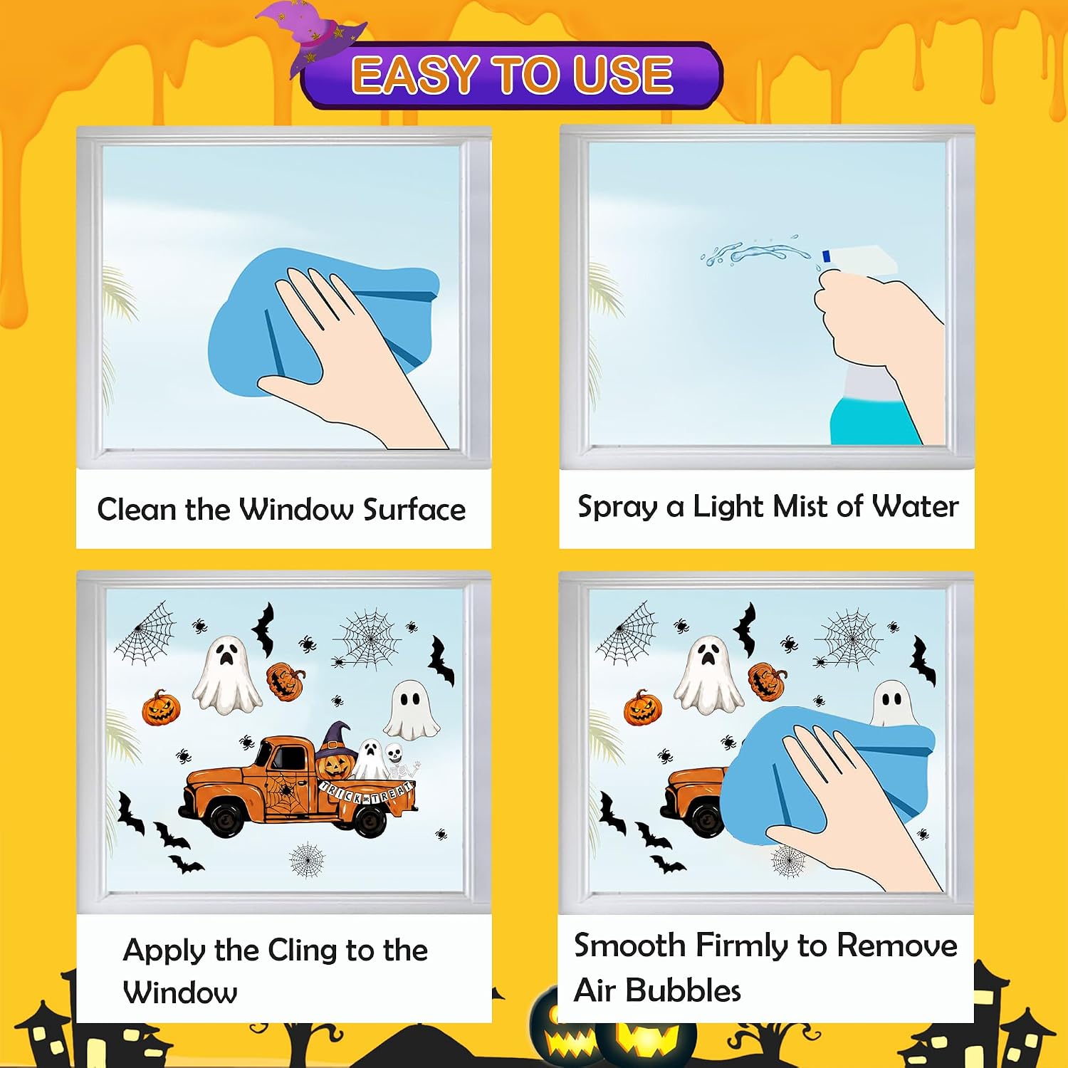 6 Sheets Halloween Window Clings Ghost Pumpkin Bat Window Stickers Decor image 3