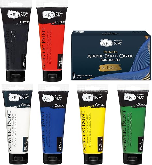 Artina Crylic Colour Set 6pcs Acrylic Painting Set 120ml Colourful Paint Set for Painting and Drawing