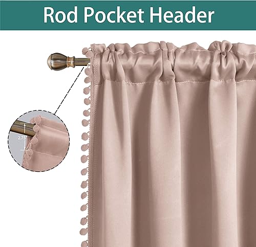 Miniatura 3 de LORDTEX Cortinas opacas con pompones para dormitorio, cortinas con aislamiento térmico, barra de bloqueo de luz solar, bolsillo para barra, cortinas