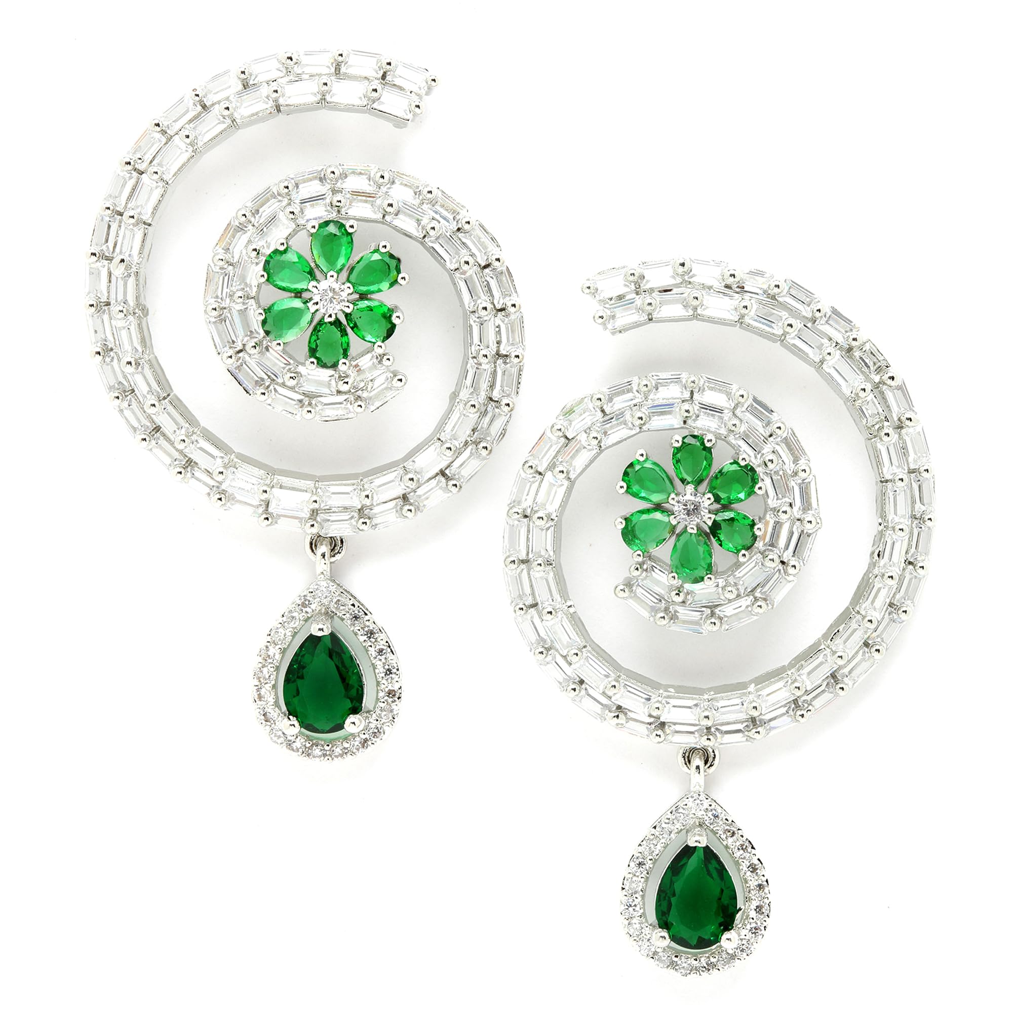 ZENEME Rhodium-Plated Circular American Diamond Studded Hoop Earrings (Green) (B0BQCBNWFW) Amazon Price History, Amazon Price Tracker