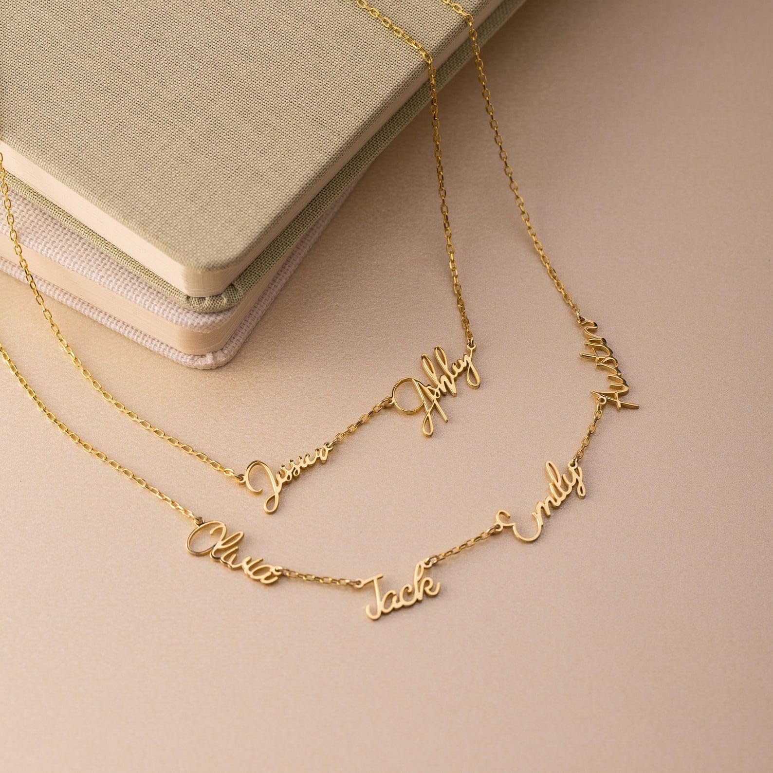 Multiplo collana con nome personalizzato gioiello di famiglia in argento sterling oro rosa su misura bambini gioiello