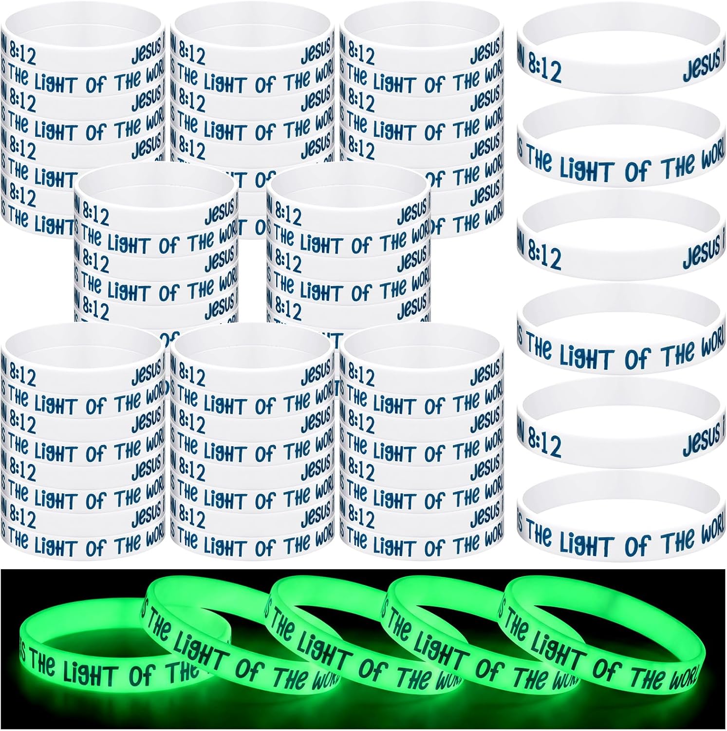 Soulchen 200 Pcs Vbs 2026 Glow in The Dark Christian Silicone Wristbands, Illumination Themed Religious Bracelets Bulk Jesus Is The Light of The World for VBS Classroom Church Sunday School