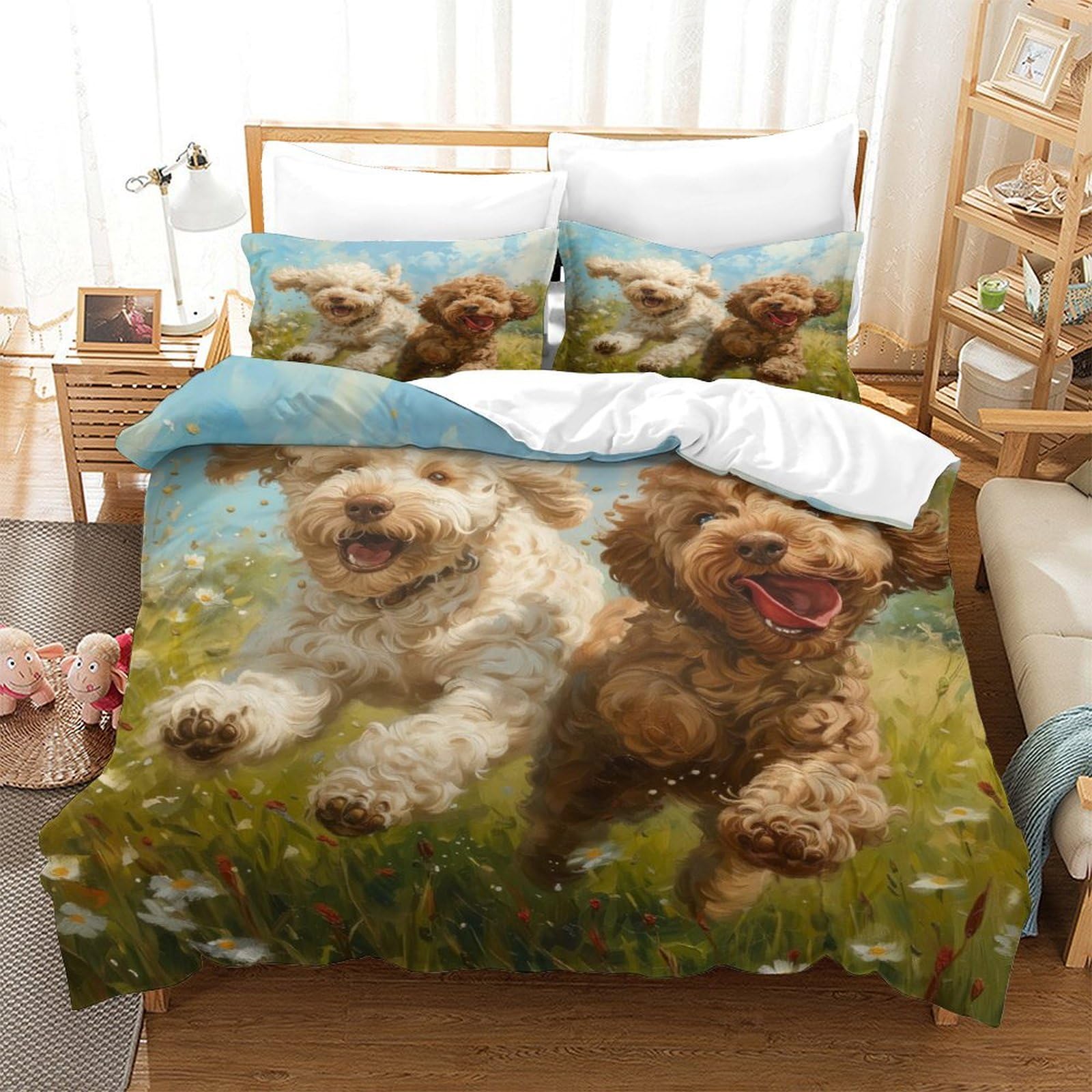TNFHSOFT Cockapoo Dog 3D Printed Duvet Cover -Cute Animals Soft Bedding Duvet Cover Set with 2 Matching Pillowcase Super King（260x220cm）