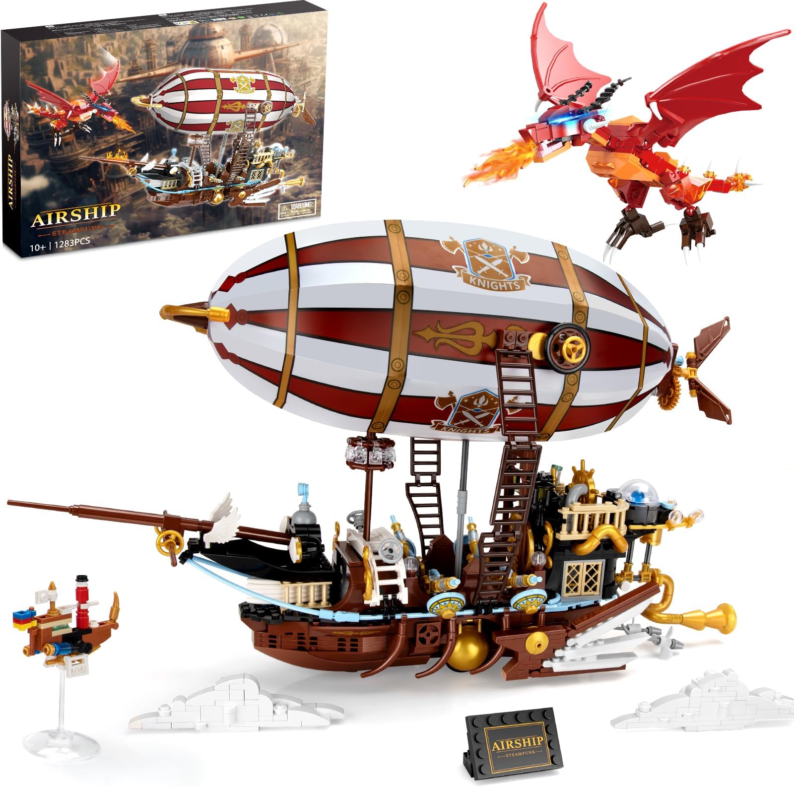 AoHuIdeas Steampunk Airship Building Toy Set, STEM Project for Kids, Unique Gift for Adults Teens Boys Girls Ages 10+, New 2023 (1283 Pieces)