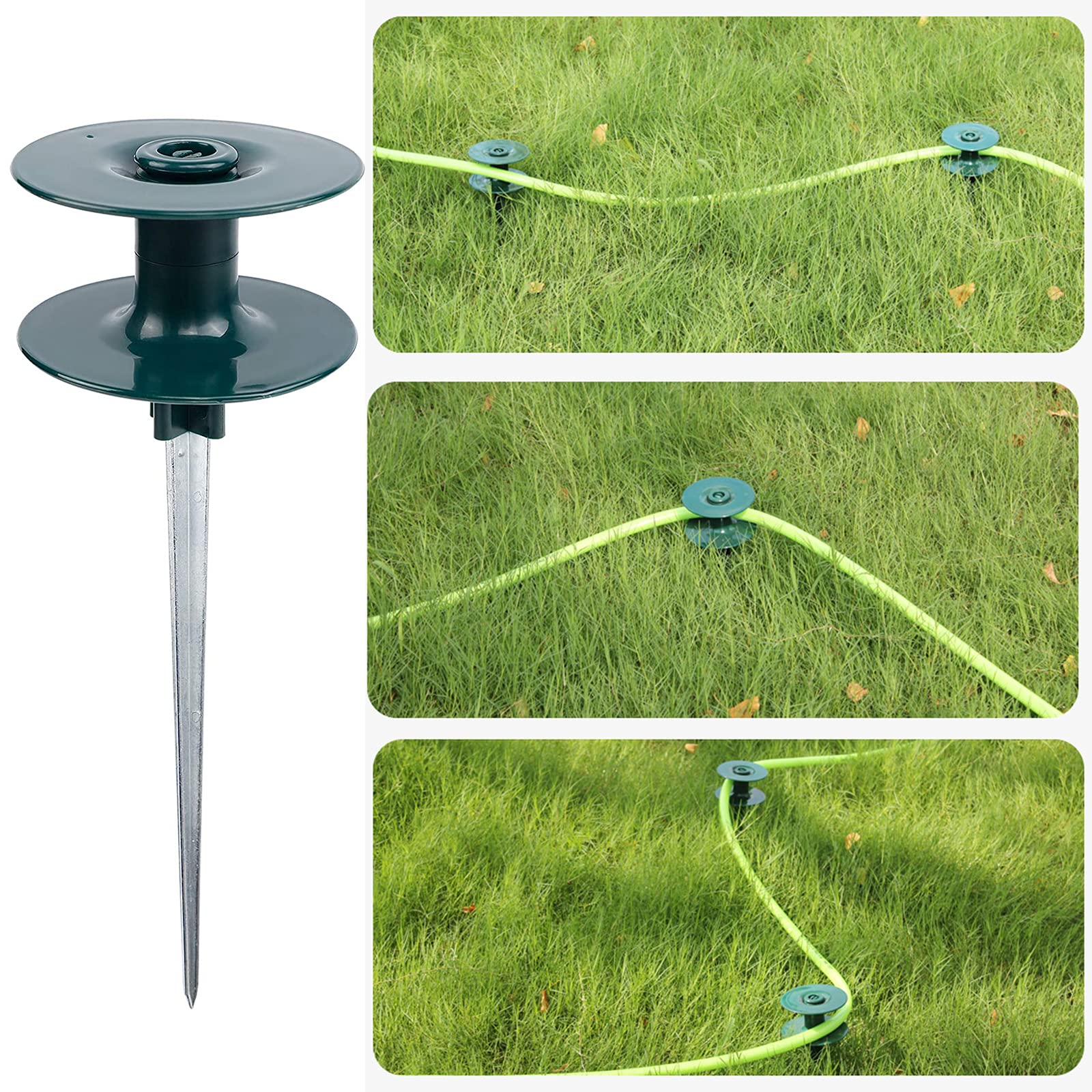 Kuppn 5 pezzi, picchetto guida per tubo da giardino da 10 pollici, robusto picchetto in metallo zincato ruggine, spinner verde scuro resistente, tiene il tubo da giardino lontano dalle aiuole, per l