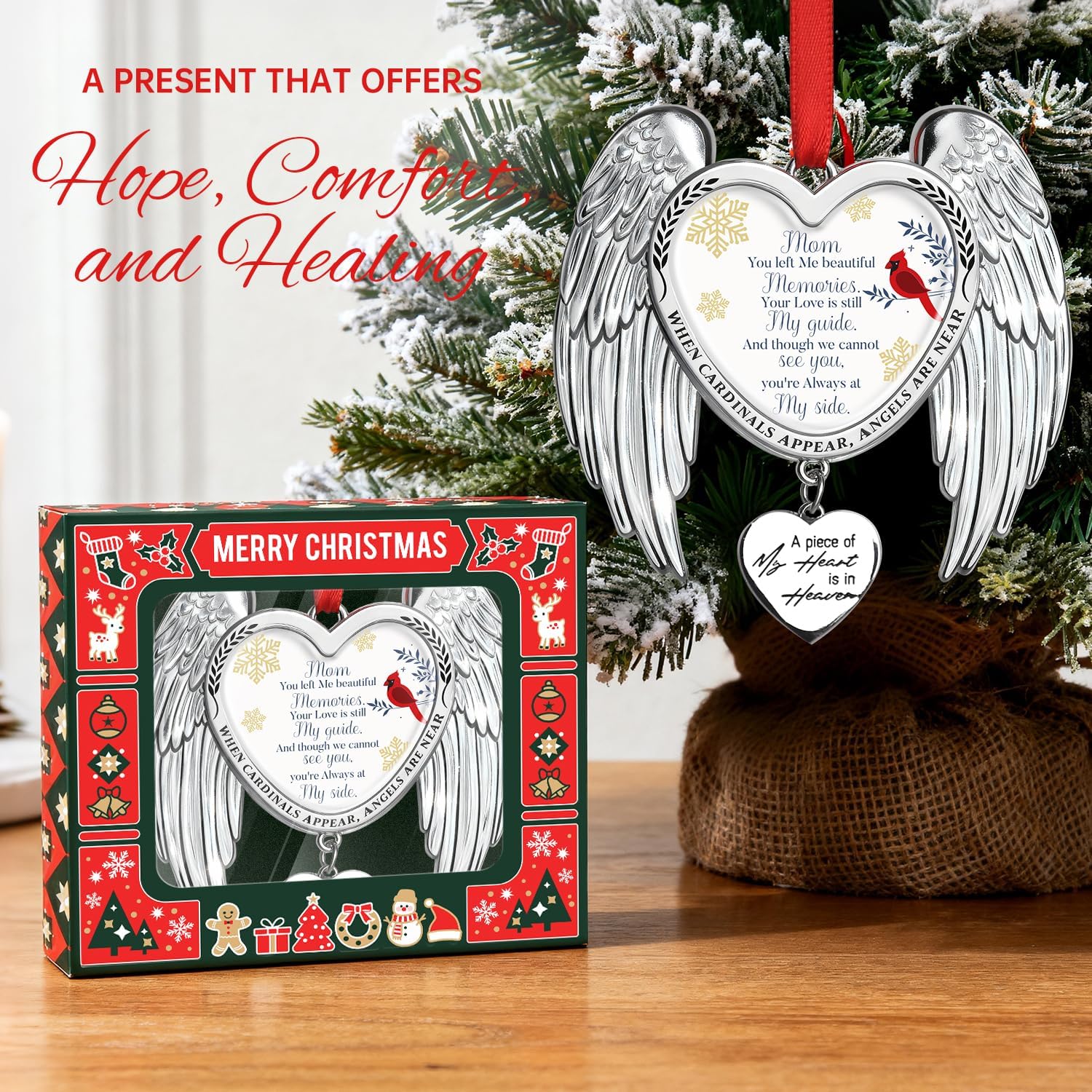 Angel Memorial Ornament Red Cardinal Christmas Ornaments Thoughtful Sympathy Gifts for Loss of Mom, Bereavement Rememberance Gifts for Loss of Mother in Memory of Loved One - Image 5