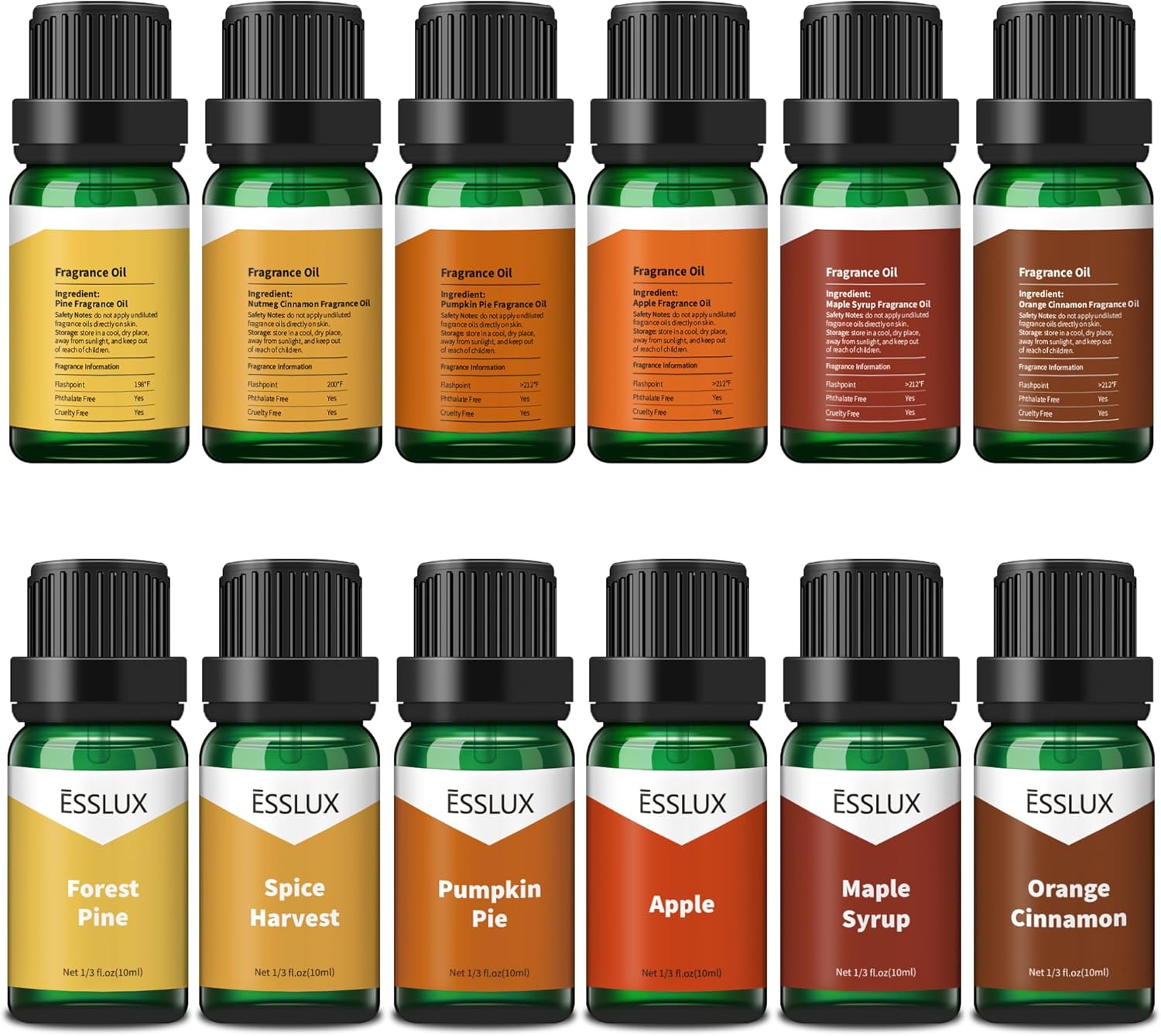 Fall Fragrance Oil, ESSLUX Autumn Essential Oils Set, Soap Candle Making Scents, Fall Scented Essential Oils for Home Diffuser Laundry, Forest Pine, Orange Cinnamon, Pumpkin Pie, Maple Syrup, 6X10 ml - Image 4