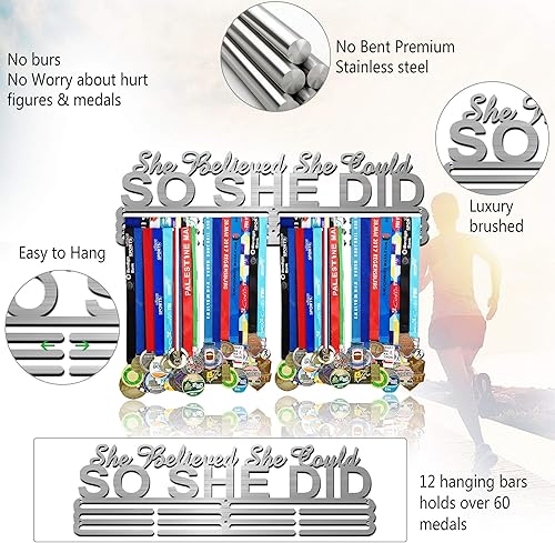 Miniatura 6 de Ella Creyó Que Podía ASI LO HIZO Soporte de Medallas de Carreras Colgador de Pared, Exhibición de Medallas de Maratón y Corredor, Exhibición de