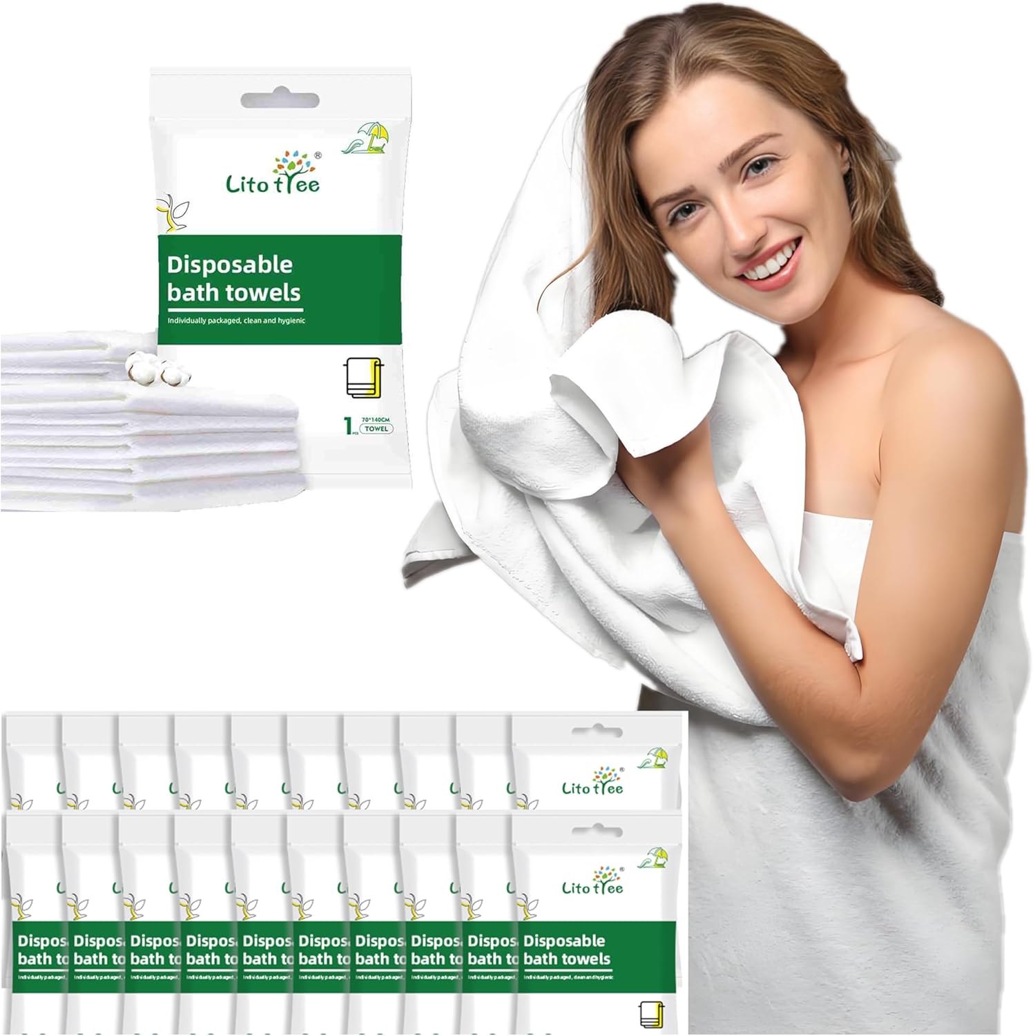 20 Pack Disposable Bath Towels, Size 55" x 27.5", Ultra Soft, Quick Dry Thickened Body Towels, Camping Towel, Disposable Towels for Travel Beach Gym Sauna Spa, Travel Towels, Pet Towel (20pcs)