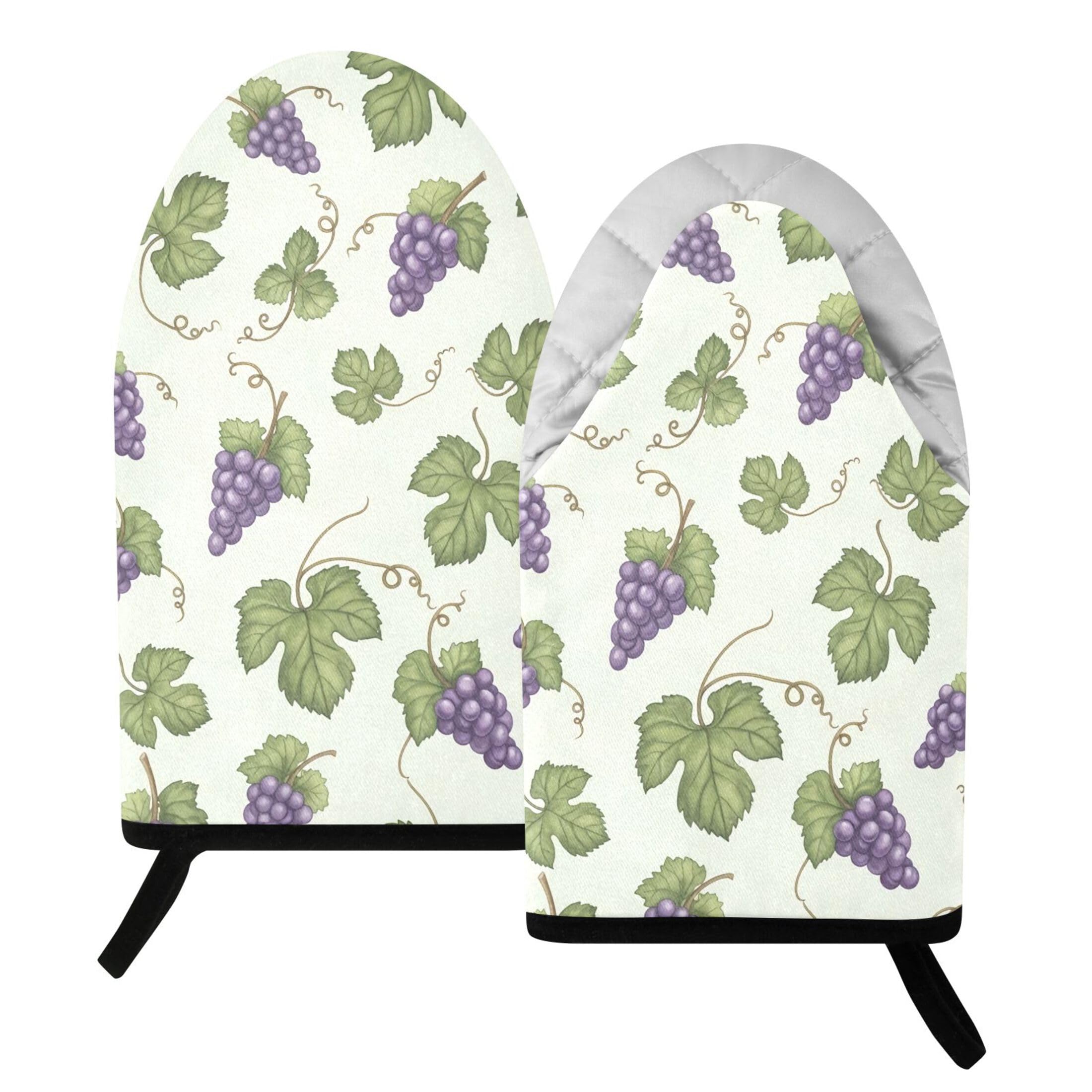 Kutsu Grapes Oven Mitts for Kitchen, Heat Resistant Cotton Oven Gloves for BBQ Baking Cooking, Breathable Kitchen Essentials, 2 pcs