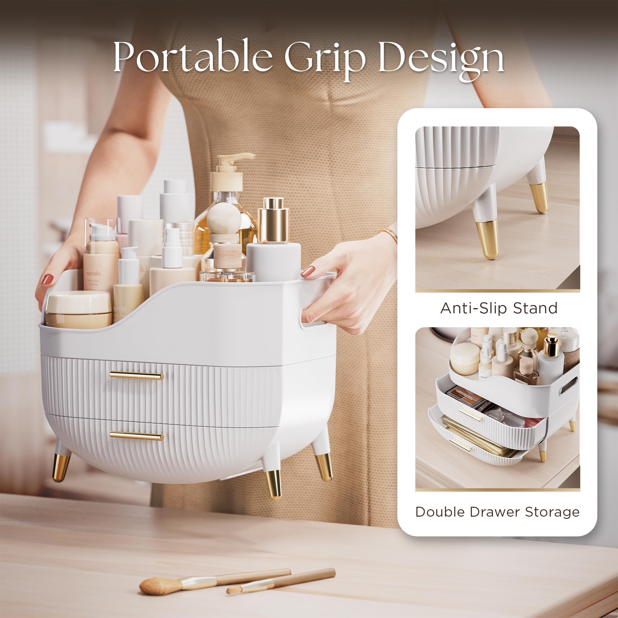 Rangement Maquillage Organisateur avec 2 Tiroirs | Stockage Produit de Beauté Multifonctionnel,Rangement Parfum Skincare Grande Capacité pour Vanité,Chambre, Salle de Bain
