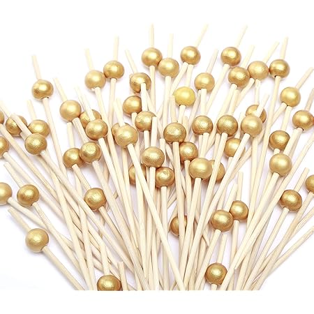 Pukavt Cocktail Picks 100 Counts Handmade Sticks Wooden Toothpicks Cocktail Sticks Party Supplies - Matt Gold Pearl