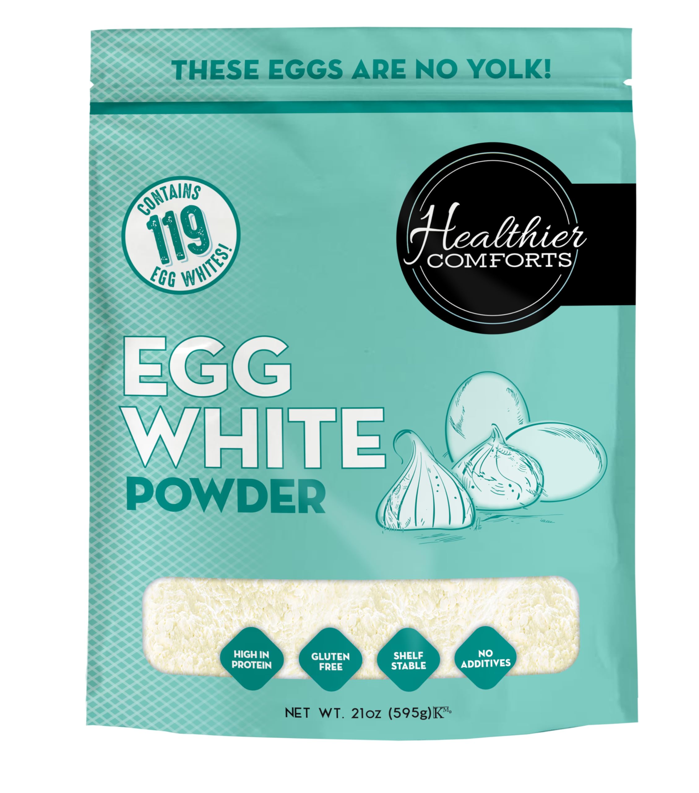 Healthier Comforts Egg White Protein Powder | Pure Dried Egg Whites, Unflavored | Pasteurized, Ready to Eat, Gluten Free, Made in USA | Perfect for Shakes, Meringue, Royal Icing, Baking (21 oz)