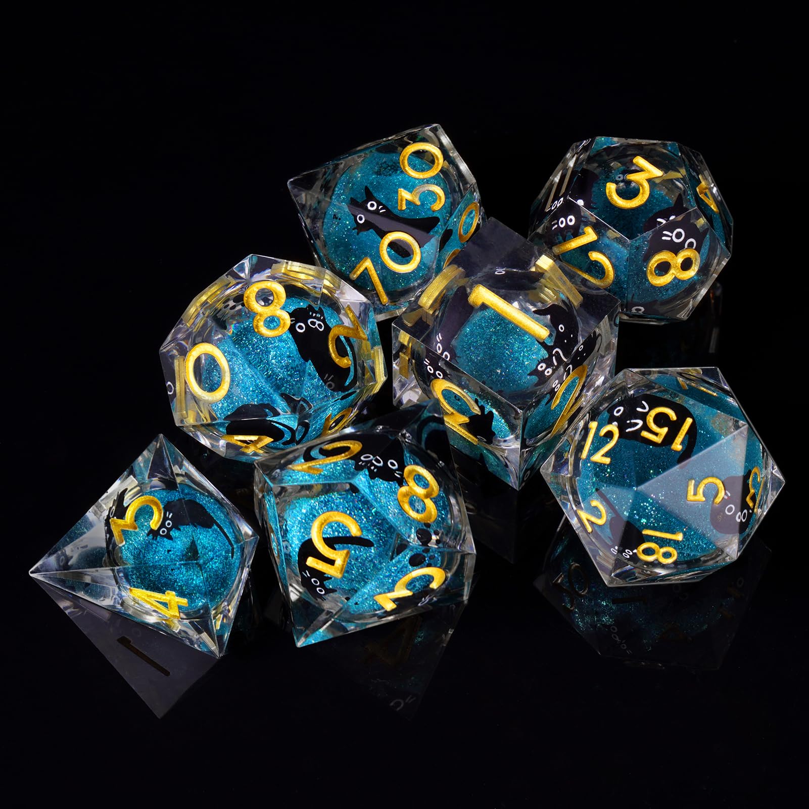 ORUZA DND Lot de 7 dés polyédriques D&D Liquid Core D4 D6 D8 D10 D12 D20 D% Chat Sable Mouvant Cube de Jeu pour Donjons et Dragons RPG MTG Pathfinder Jeu de rôle