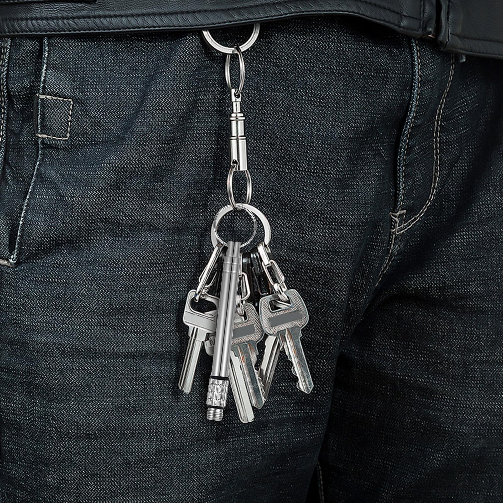 Set Stuzzicadenti In Titanio - 3 Pezzi Telescopici, Con Portachiavi, Impermeabili - Foto 4