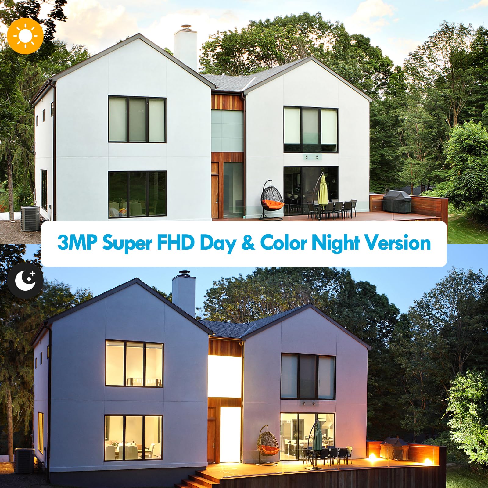 Caméras de sécurité sans fil pour la maison et l'extérieur, caméras de sécurité solaires sans fil PTZ 355°, caméra WiFi 3MP 2K FHD avec projecteur, détection de mouvement, sirène, vision nocturne