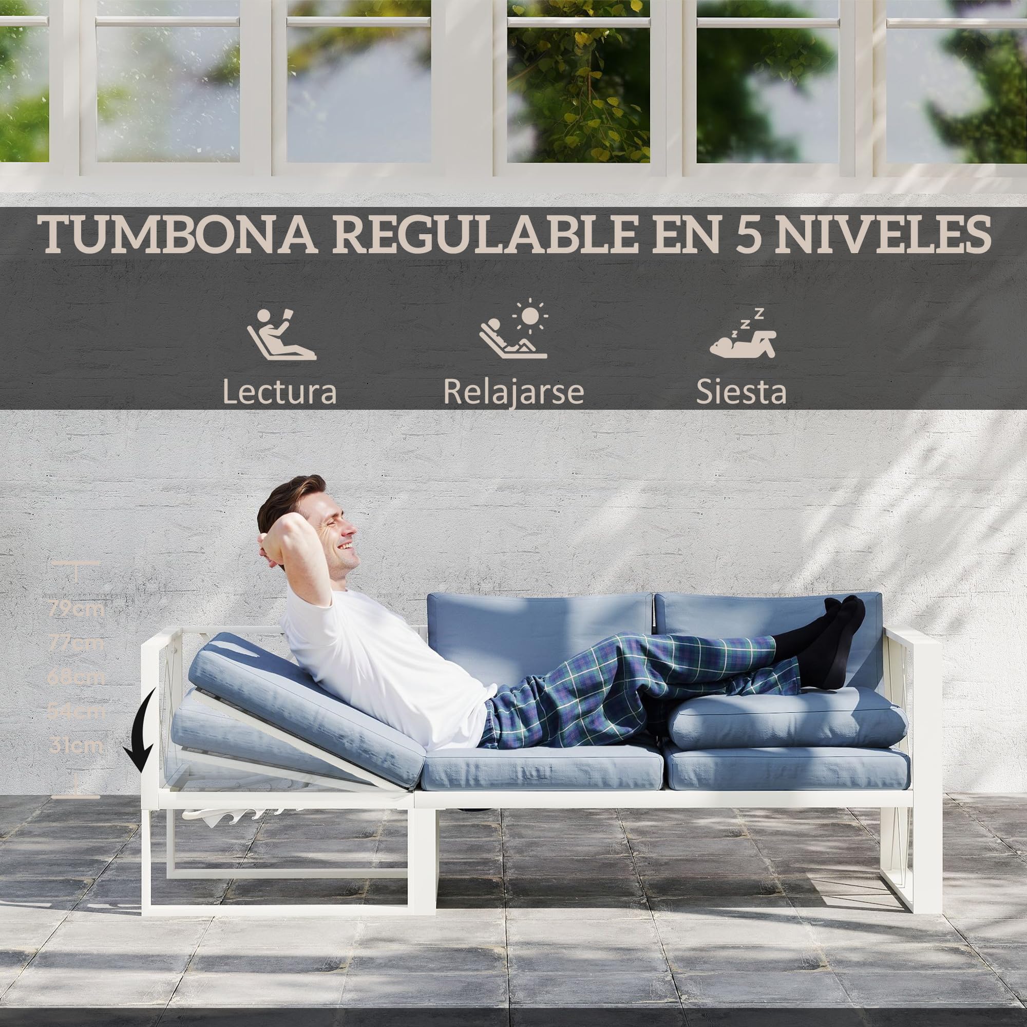 Outsunny Conjunto de Muebles de Jardín Exterior de 4 Piezas Sofá Seccional Exterior Forma de L con Sofá de Esquina y 2 Sofás de 2 Plazas con Mesa de Centro DPC Asiento Regulable y Cojines Beige y Gris