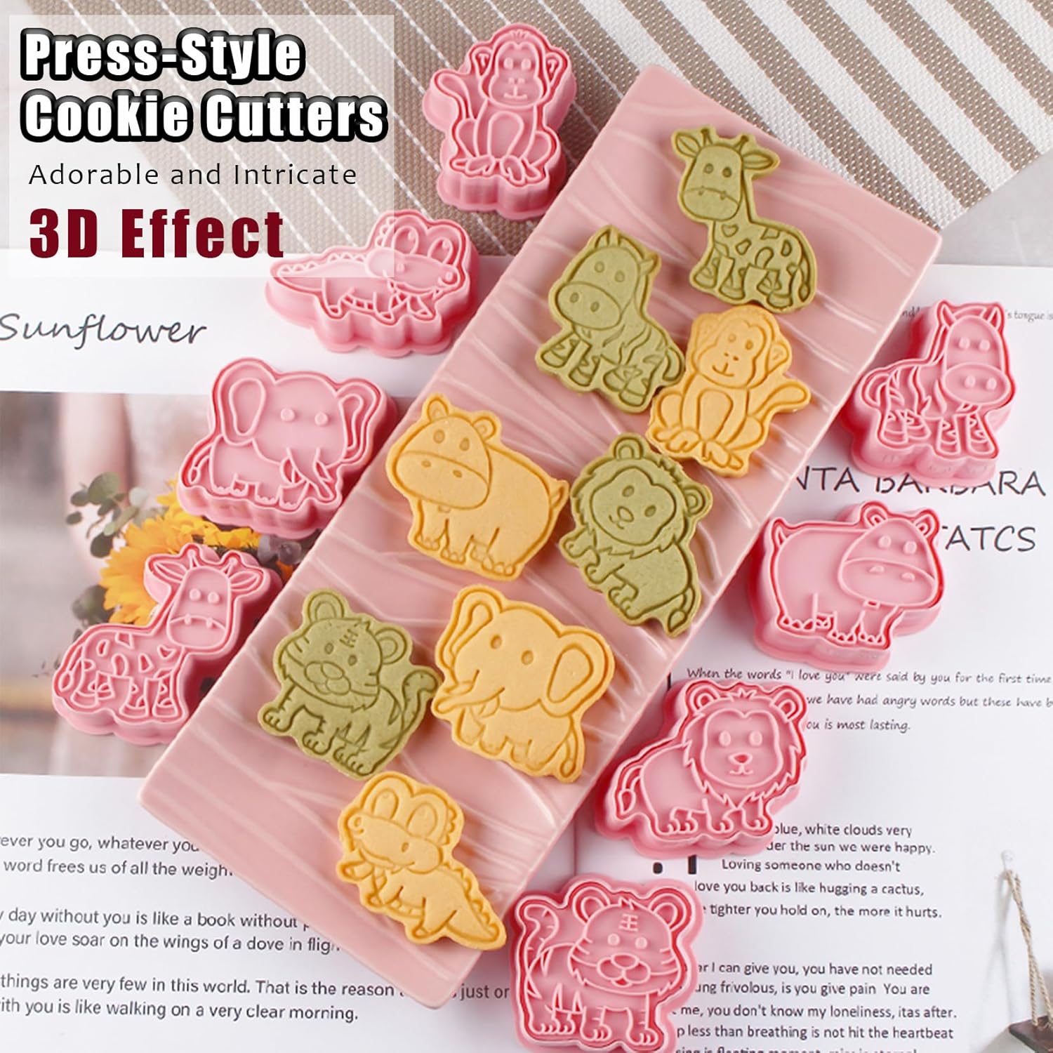 8 Pcs Animal Cookie Cutters Set Baking Molds 3D Animal Press type Cookie Cutter for Baking, Fondant, Cheese, and Pastries - Image 2
