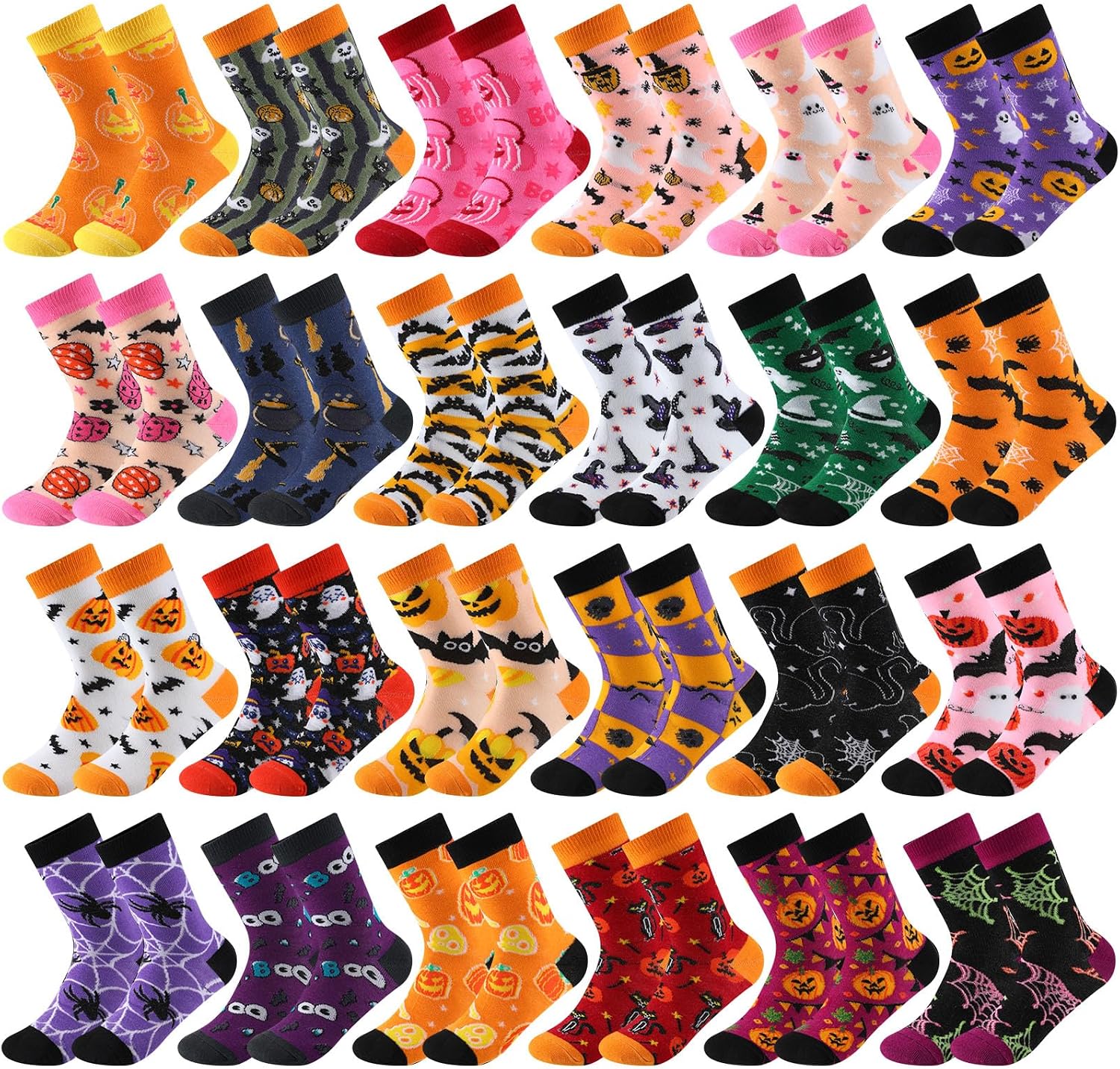 24 Pairs Halloween Socks Bulk for Women Men, Fall Crew Socks