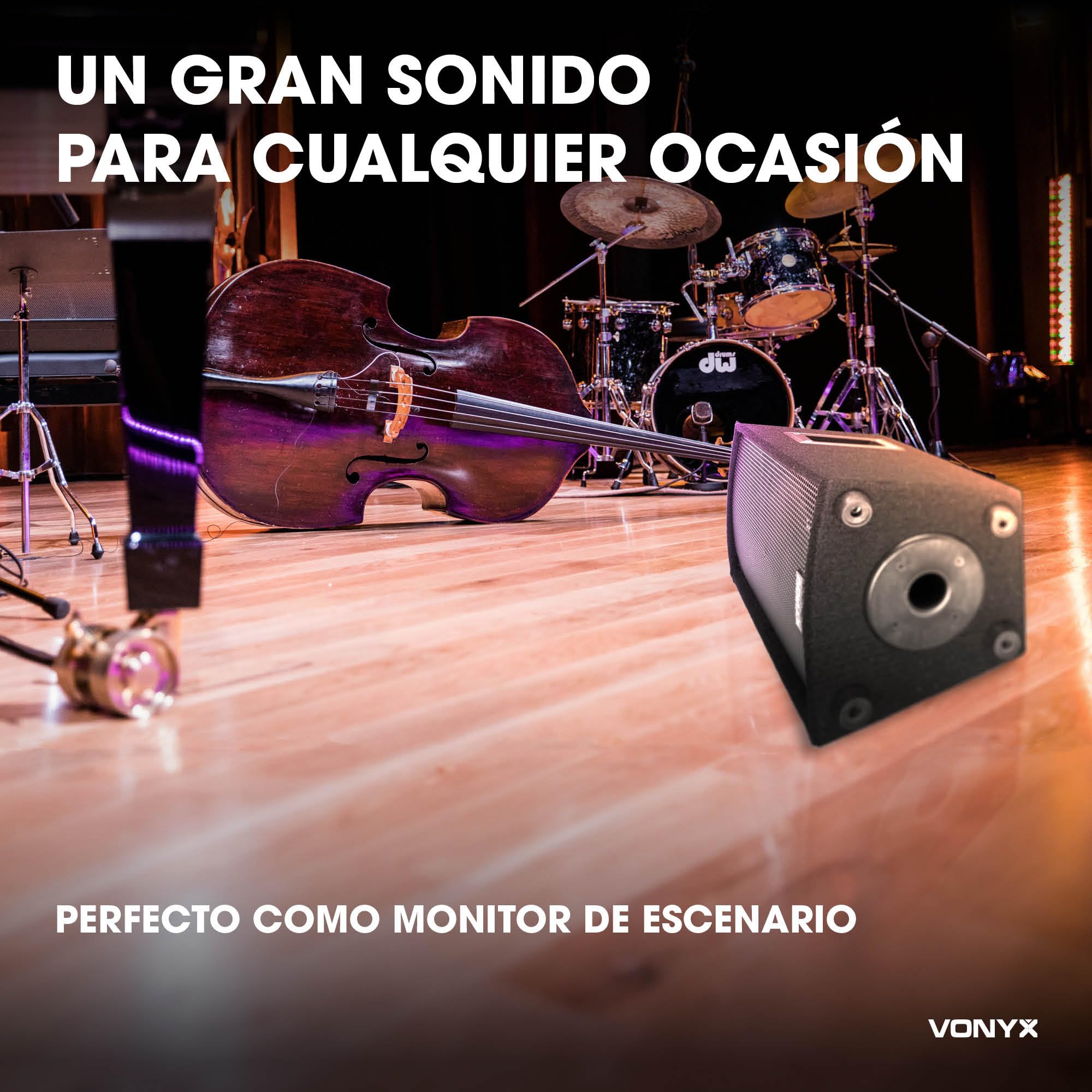 Vonyx VPS082A - Sistema de Sonido PA 800W con Mezclador Amplificado de 8 Canales, Bluetooth, Altavoces pasivos de 8” y trípodes incluidos, Ideal para músicos, DJs y presentaciones en Directo